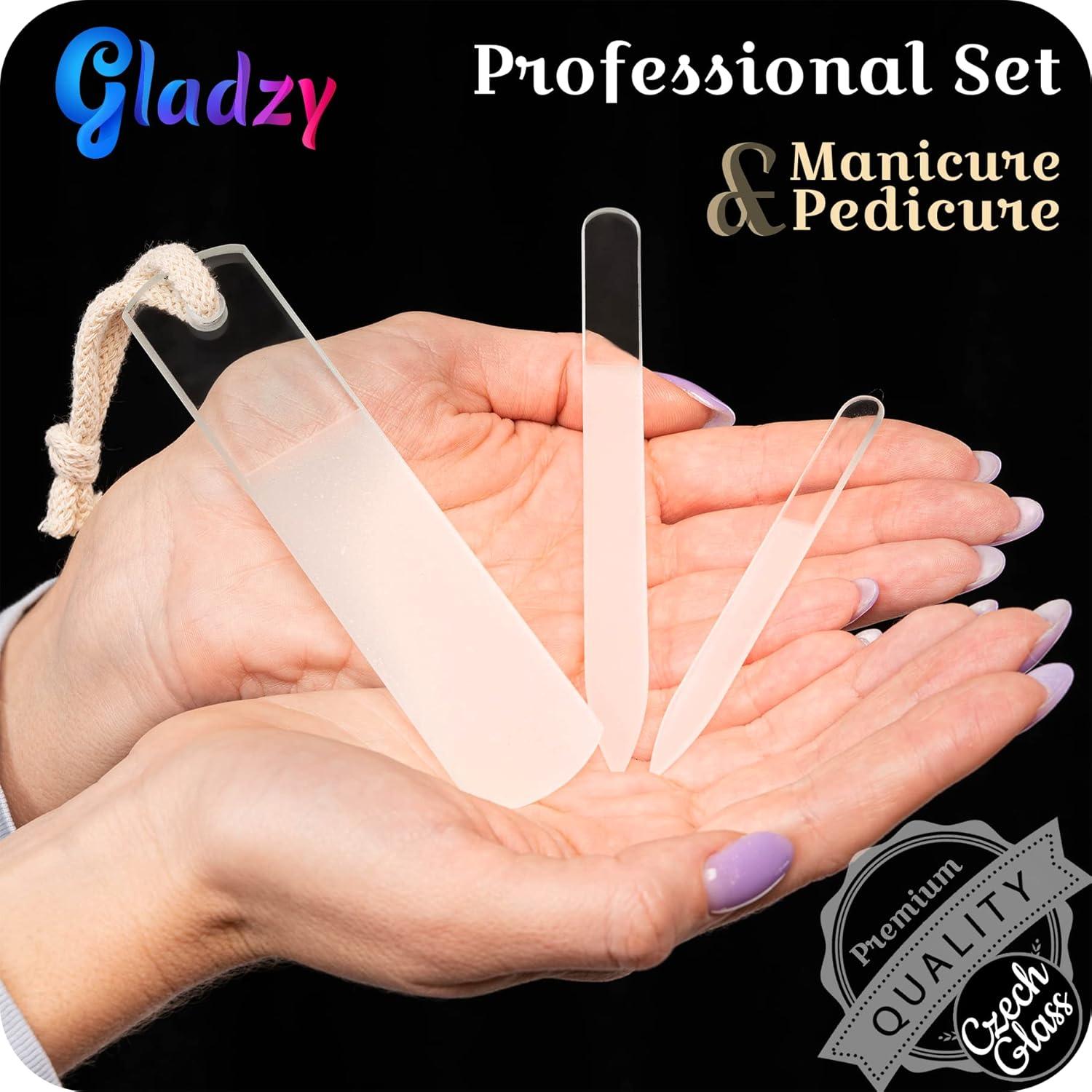 Juego de Lima de Uñas de Vidrio Gladzy - Kit de Manicura y Pedicura