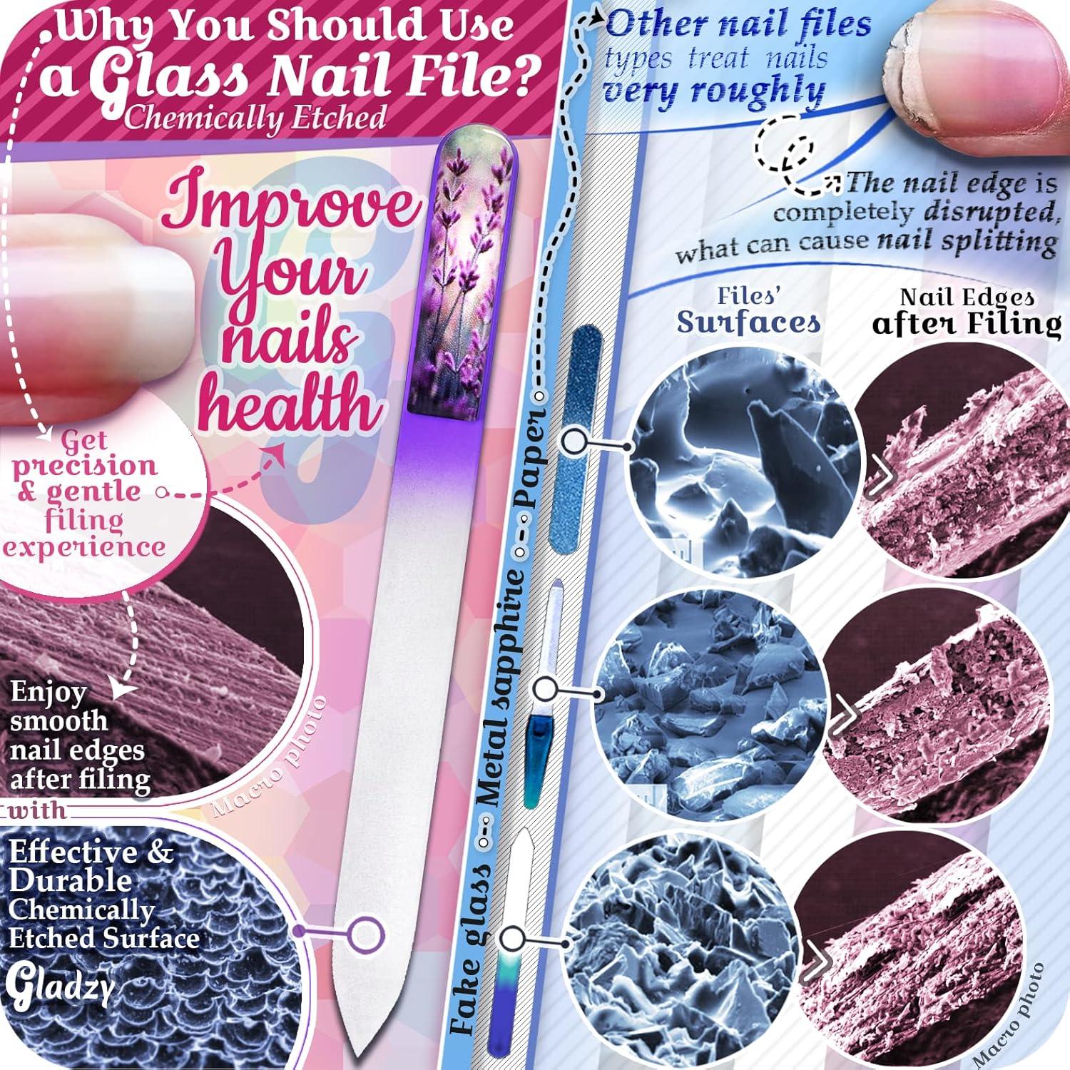 Juego de Lima de Uñas de Vidrio Gladzy - Kit de Manicura y Pedicura