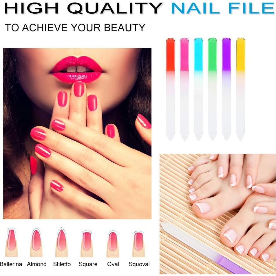 6 Limas de Uñas de Vidrio LPOne con Funda Protectora 14x1cm