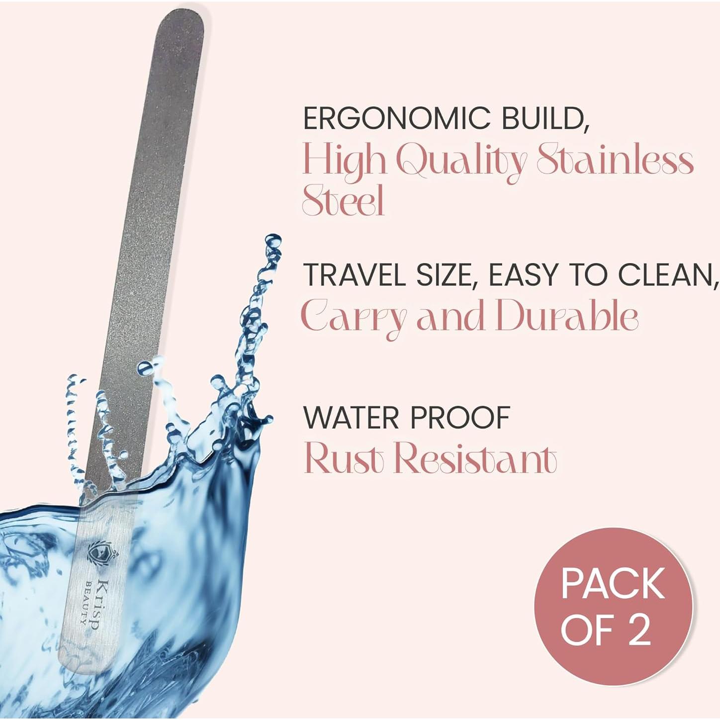 Lima de Uñas de Diamante Krisp Beauty - Acero Inoxidable Doble Cara