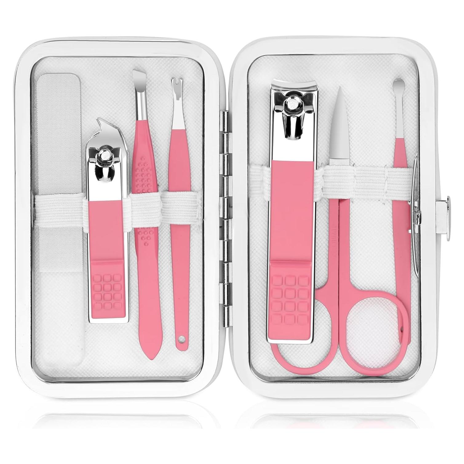 Kit de Manicura Portátil Fenlebeneil 8 Piezas Rosa