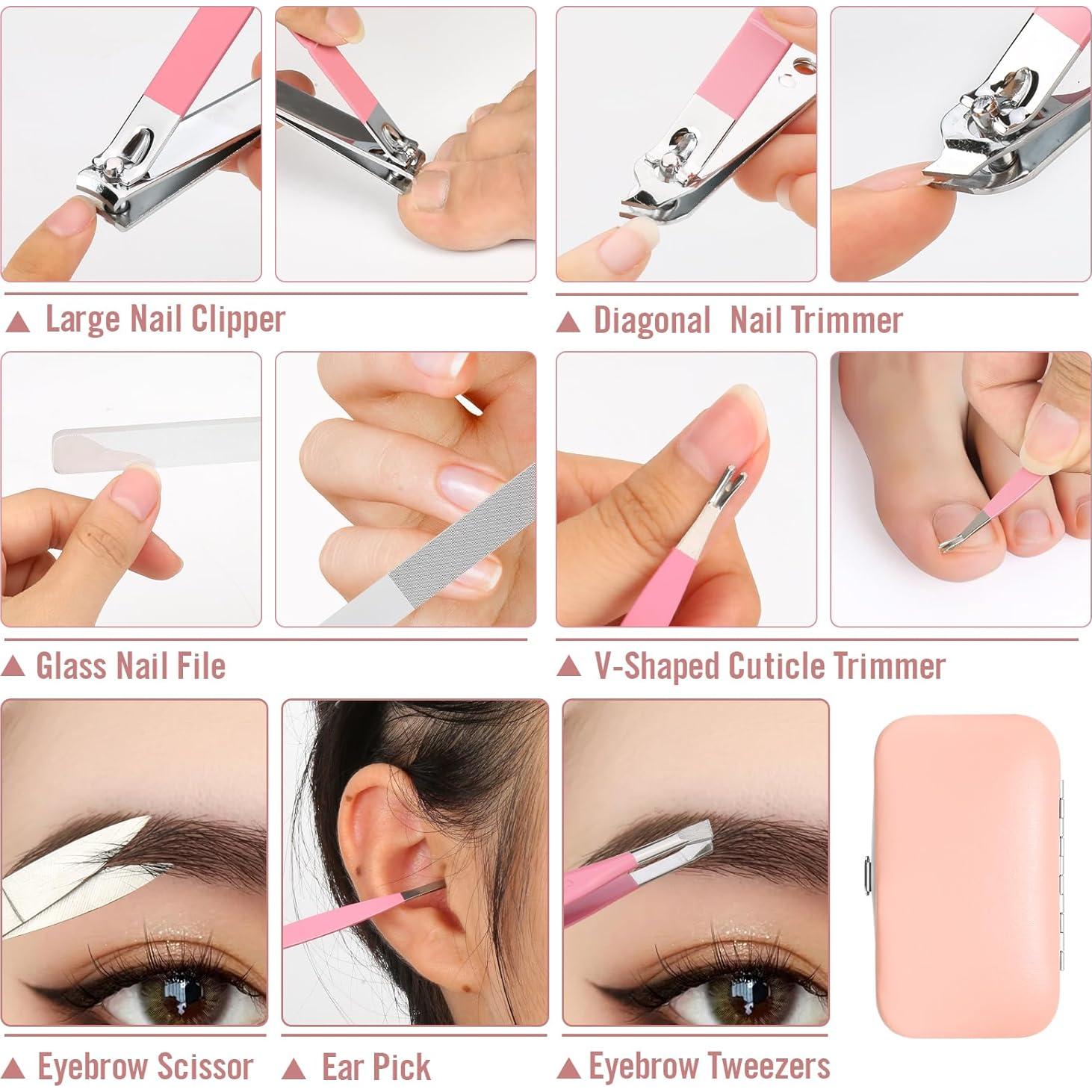 Kit de Manicura Portátil Fenlebeneil 8 Piezas Rosa