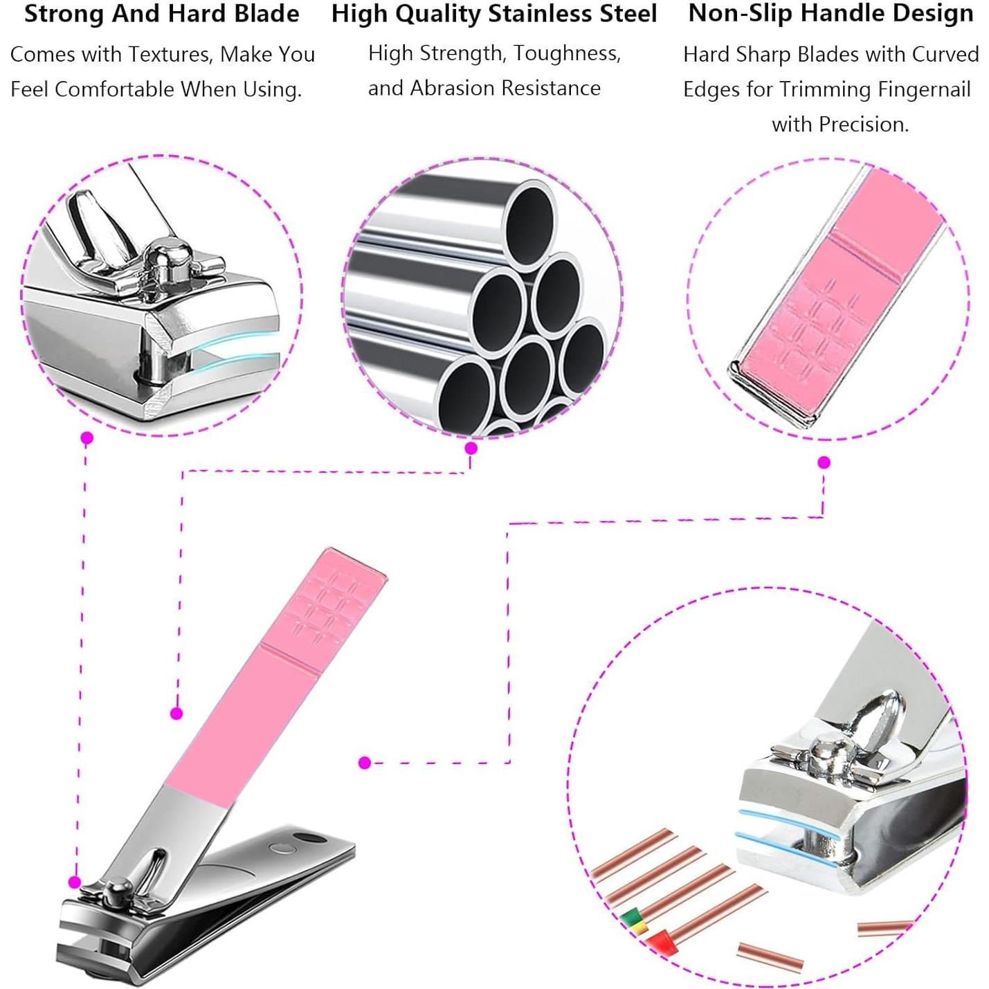 Kit de Manicura Portátil Fenlebeneil 8 Piezas Rosa