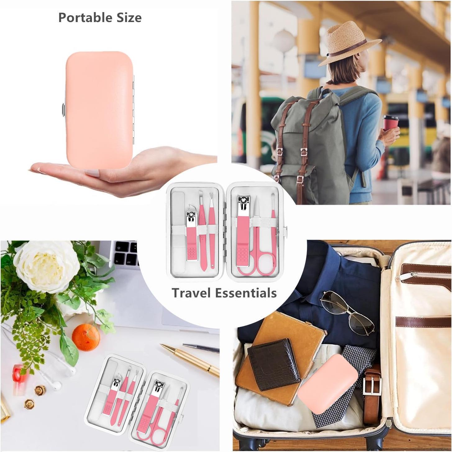 Kit de Manicura Portátil Fenlebeneil 8 Piezas Rosa