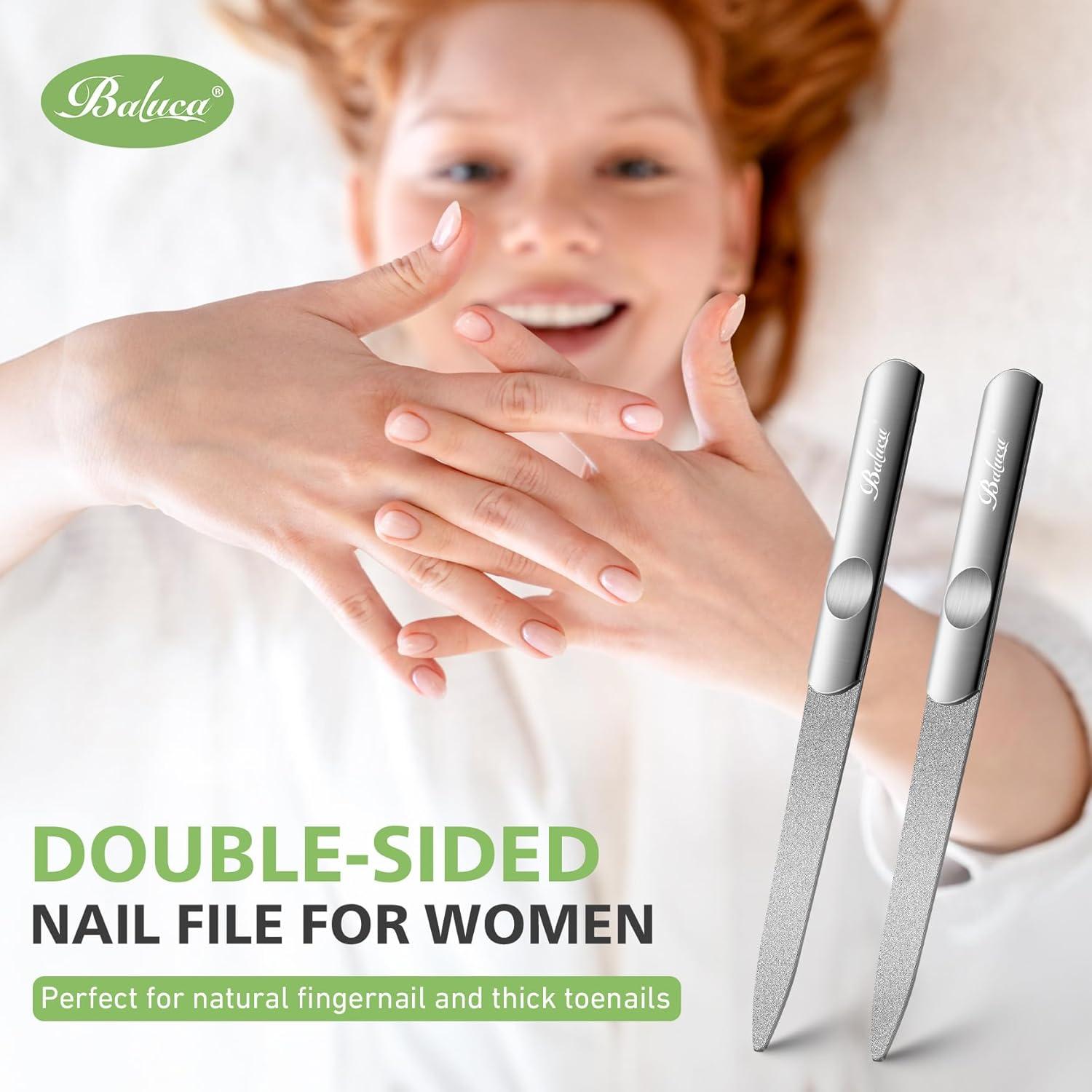 Lima de Uñas de Acero Inoxidable BALUCA Doble Cara 2 Piezas