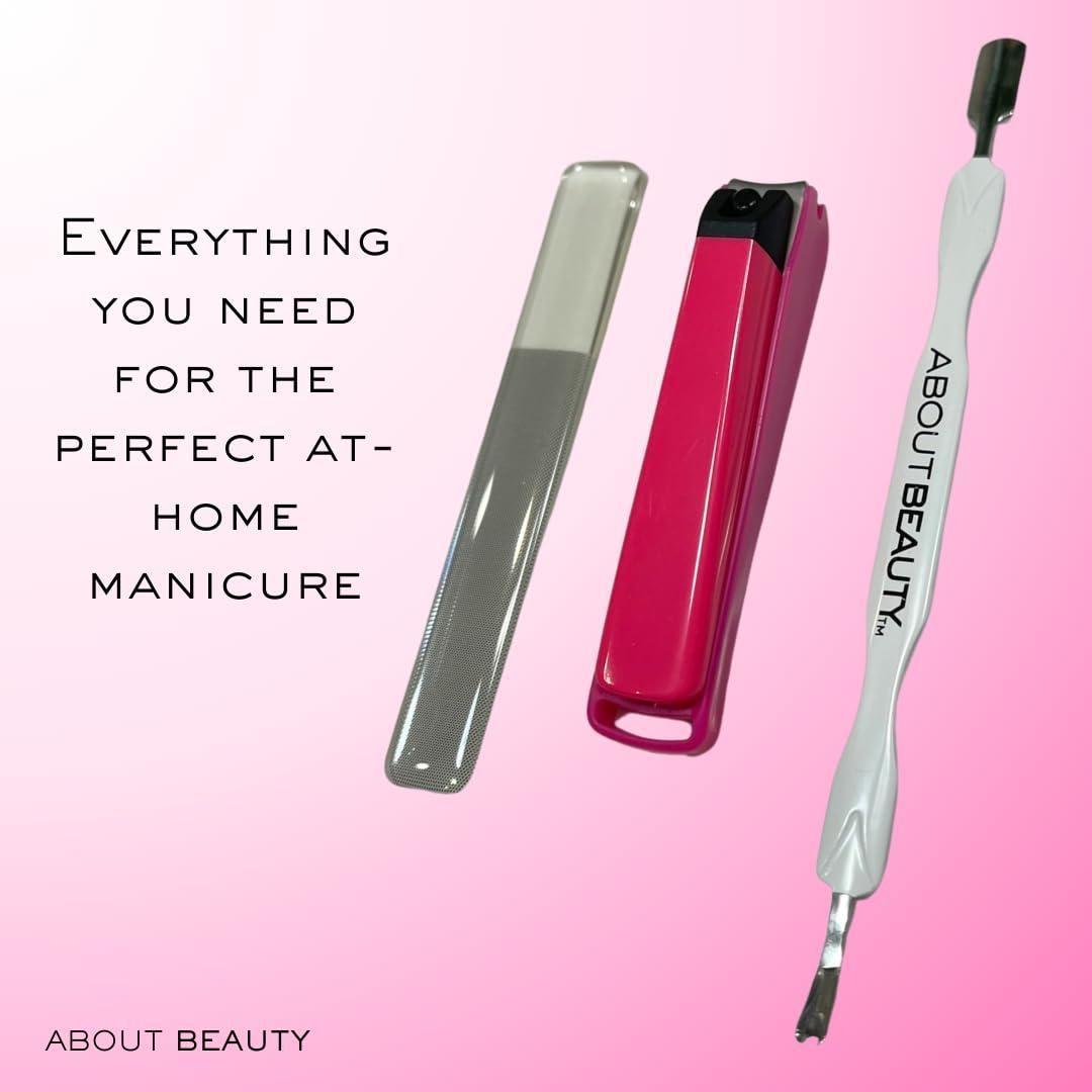 Kit de Cuidado de Uñas About Beauty - Cortauñas, Empujador y Lima de Vidrio