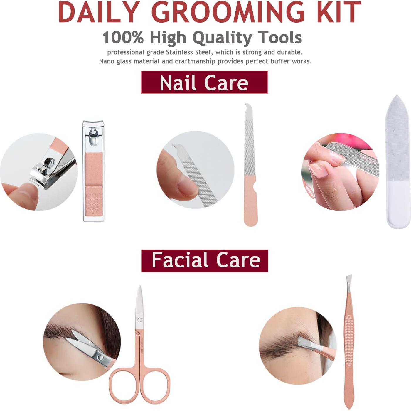 Kit de Manicura HANTEKAS 5 Piezas Acero Inoxidable Negro-Oro Rosa