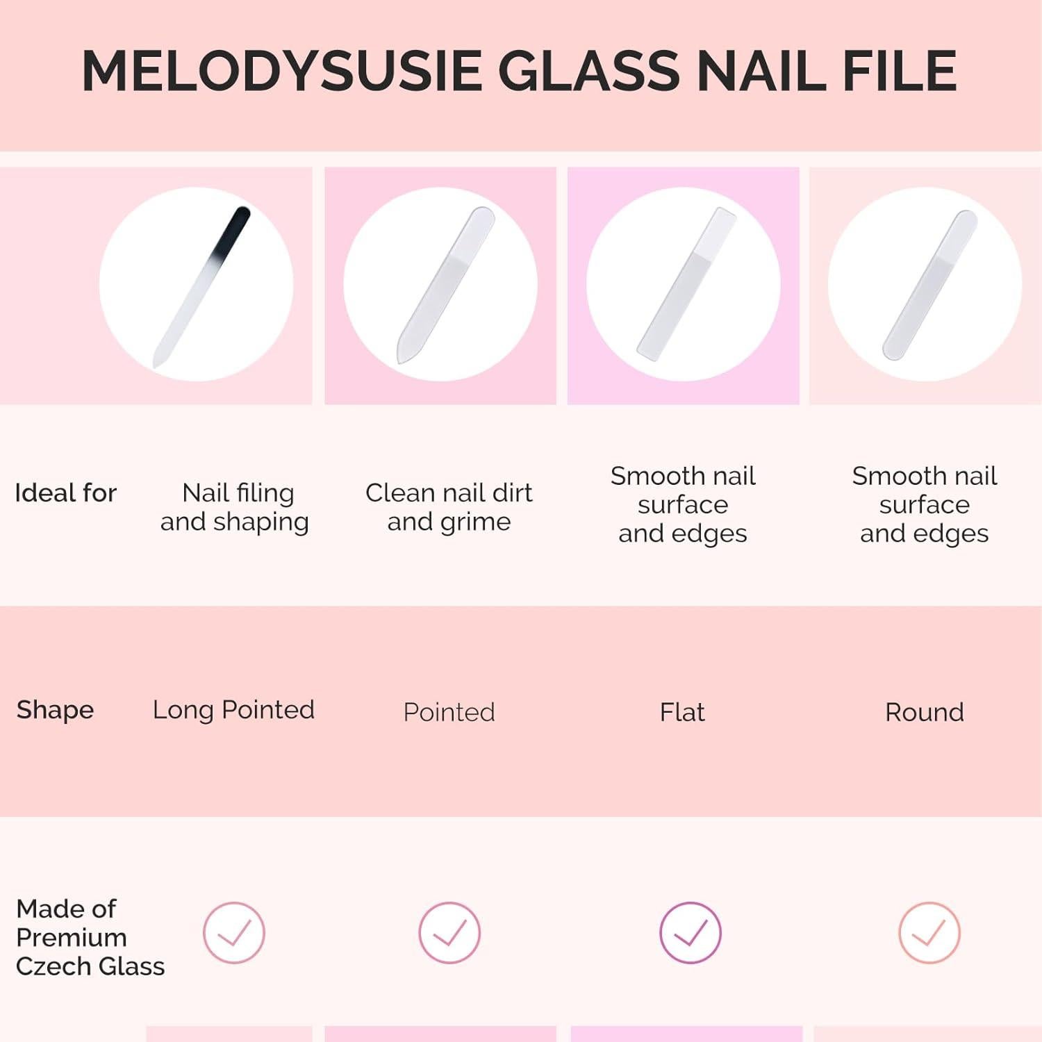 Set de 4 Limás de Uñas de Vidrio MelodySusie - Larga y Mini