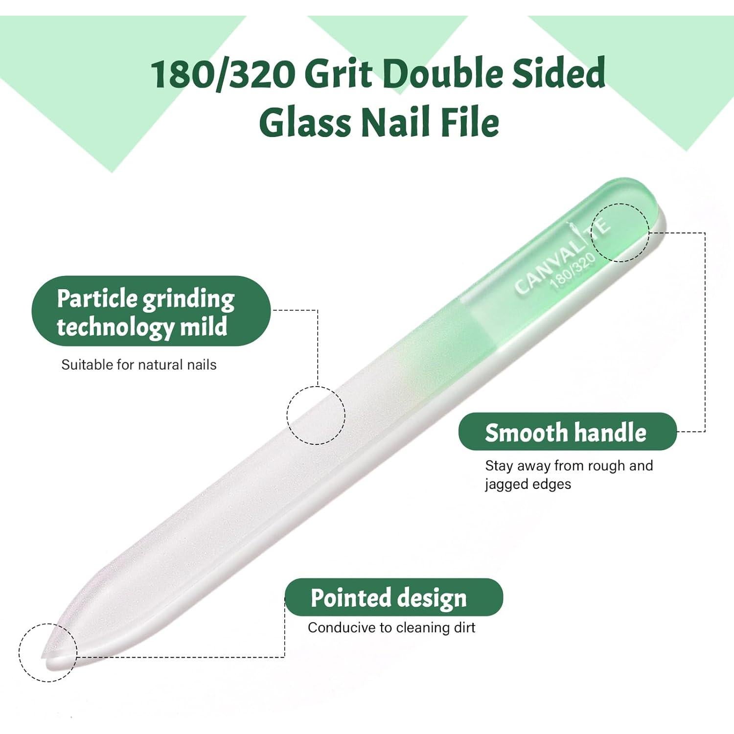 Limas de Uñas de Vidrio CANVALITE Doble Lado 180/320 - Paquete de 3