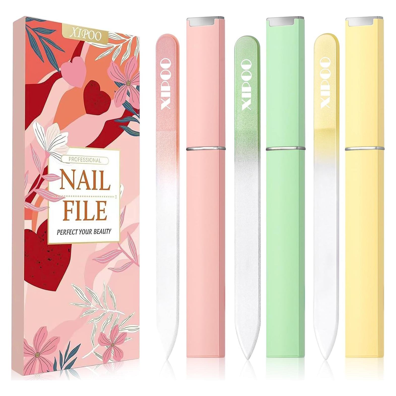 Lima de Uñas de Vidrio XIPOO con Estuche - 3 Piezas 14 cm