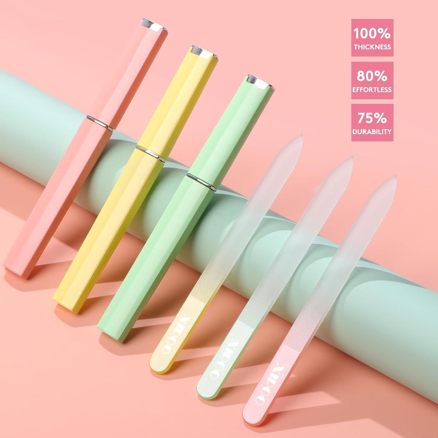 Lima de Uñas de Vidrio XIPOO con Estuche - 3 Piezas 14 cm