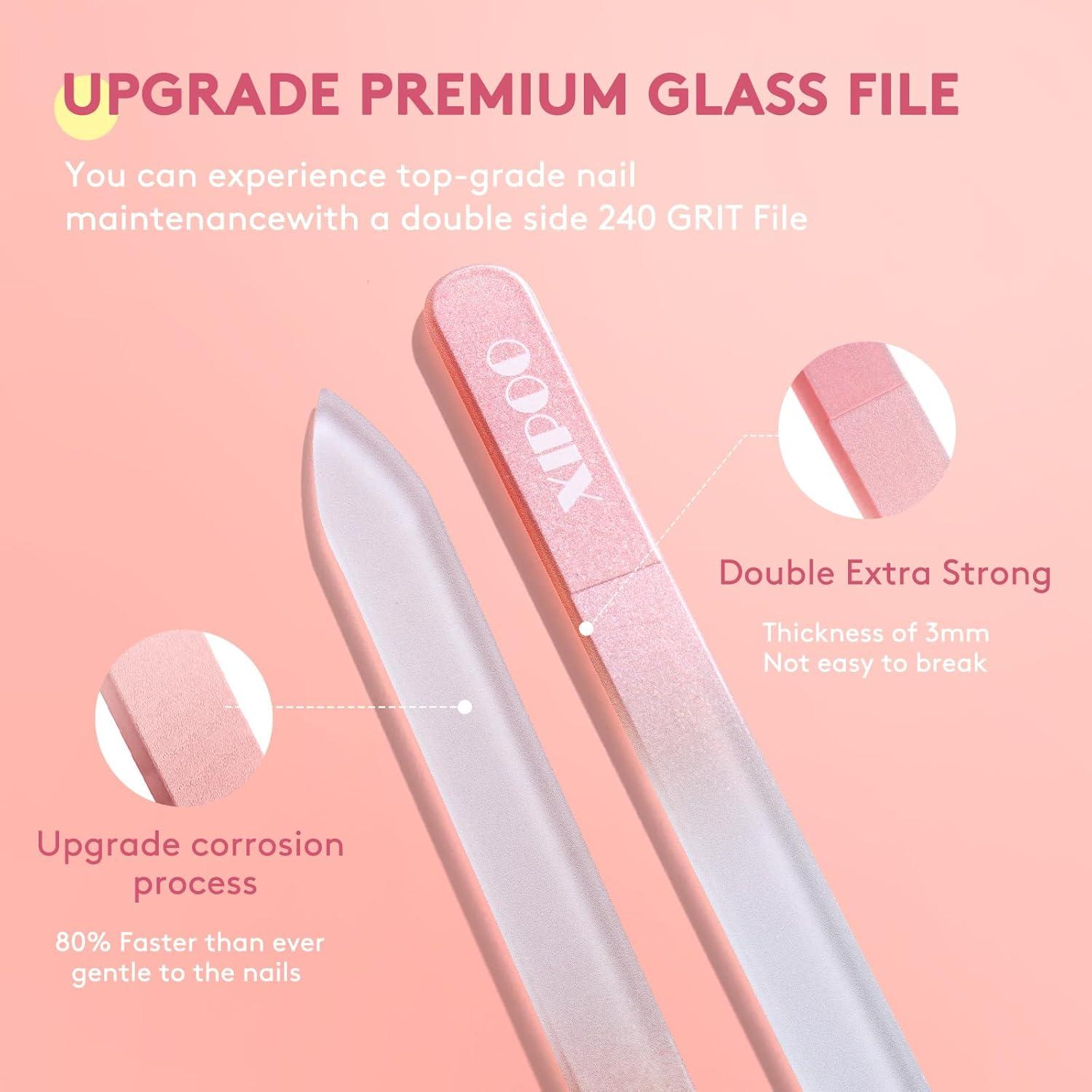 Lima de Uñas de Vidrio XIPOO con Estuche - 3 Piezas 14 cm