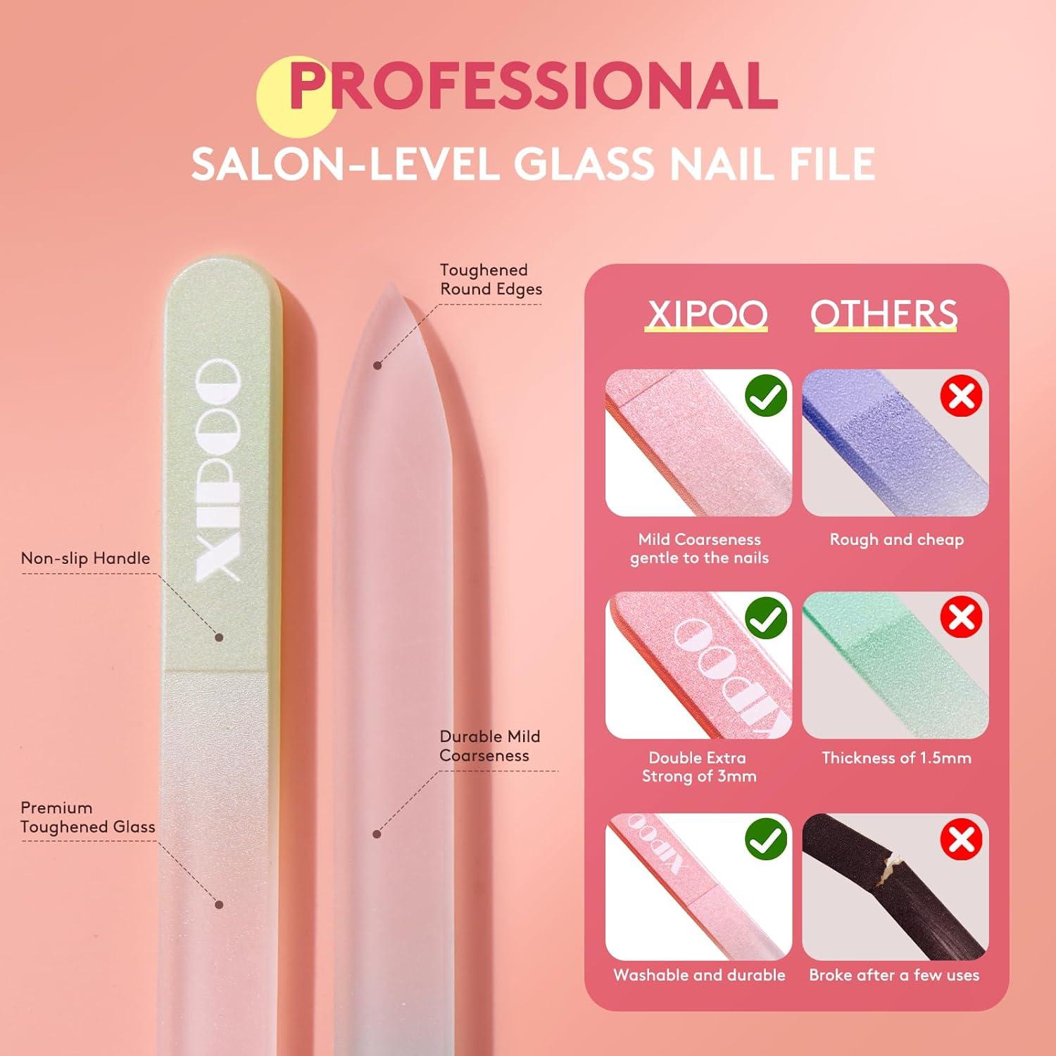 Lima de Uñas de Vidrio XIPOO con Estuche - 3 Piezas 14 cm