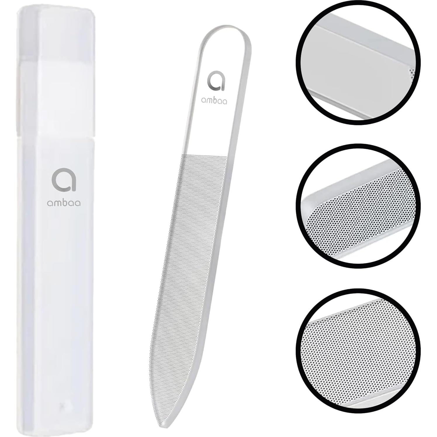 Lima de Uñas de Vidrio Ambaa Nano 3 en 1 con Estuche