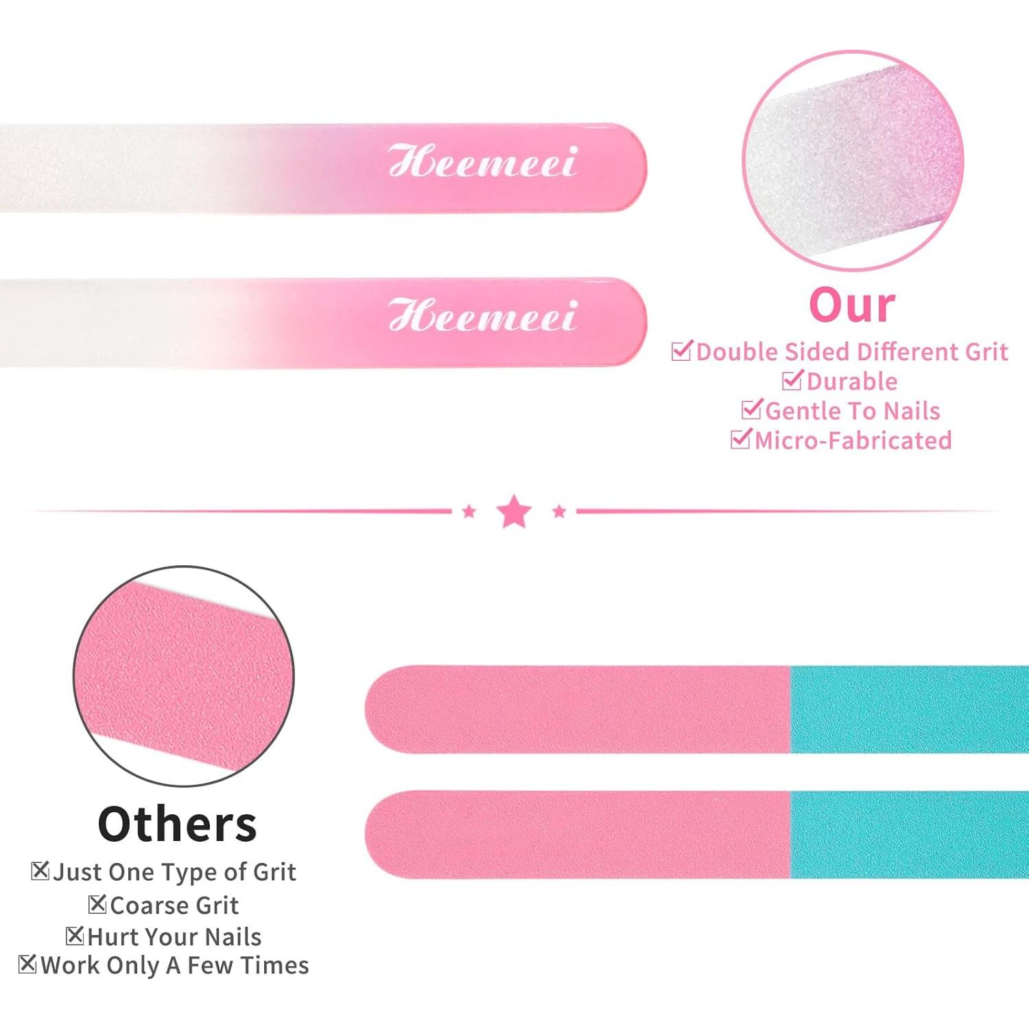 Lima de Uñas de Vidrio Heemeei Doble Cara 180/320 Grano Rosa