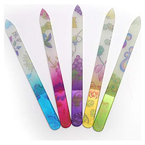 Juego de limas de uñas de cristal Shuiniba - 5 piezas con flores