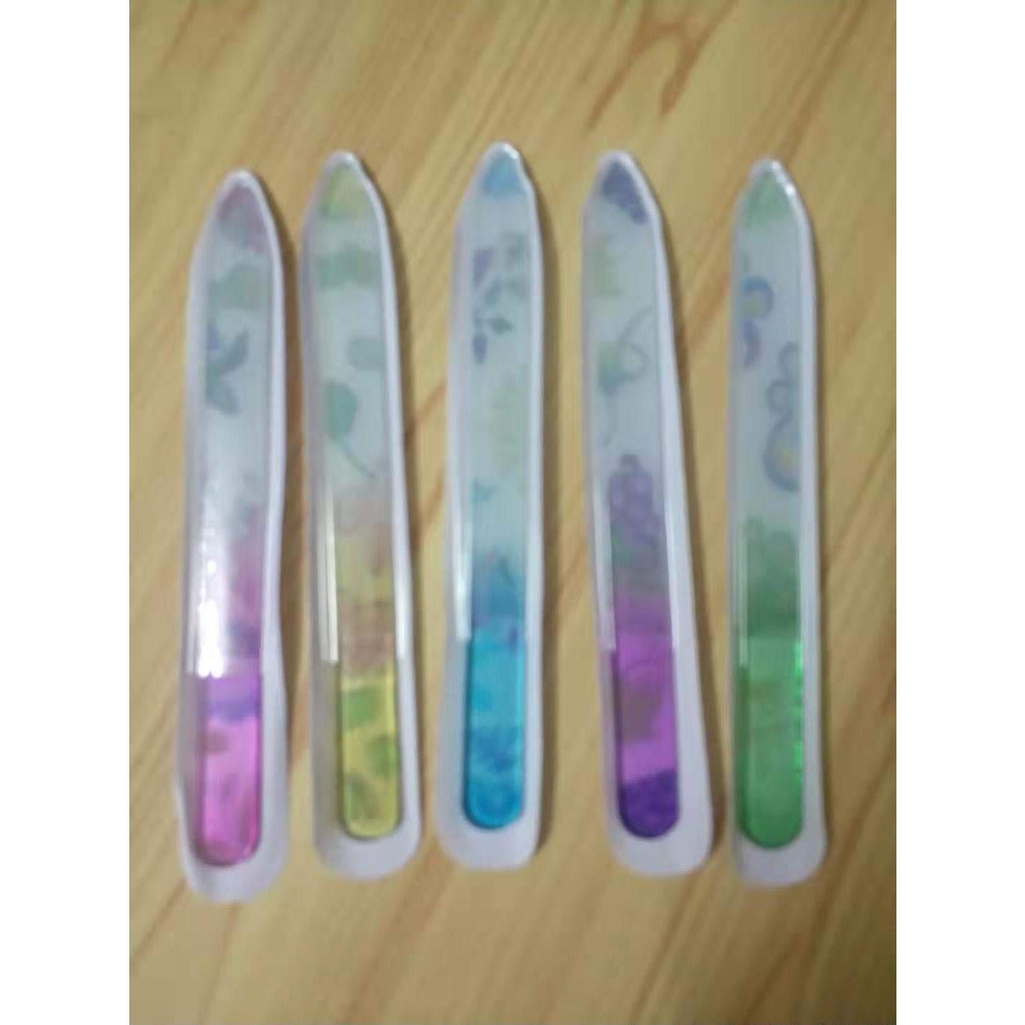 Juego de limas de uñas de cristal Shuiniba - 5 piezas con flores