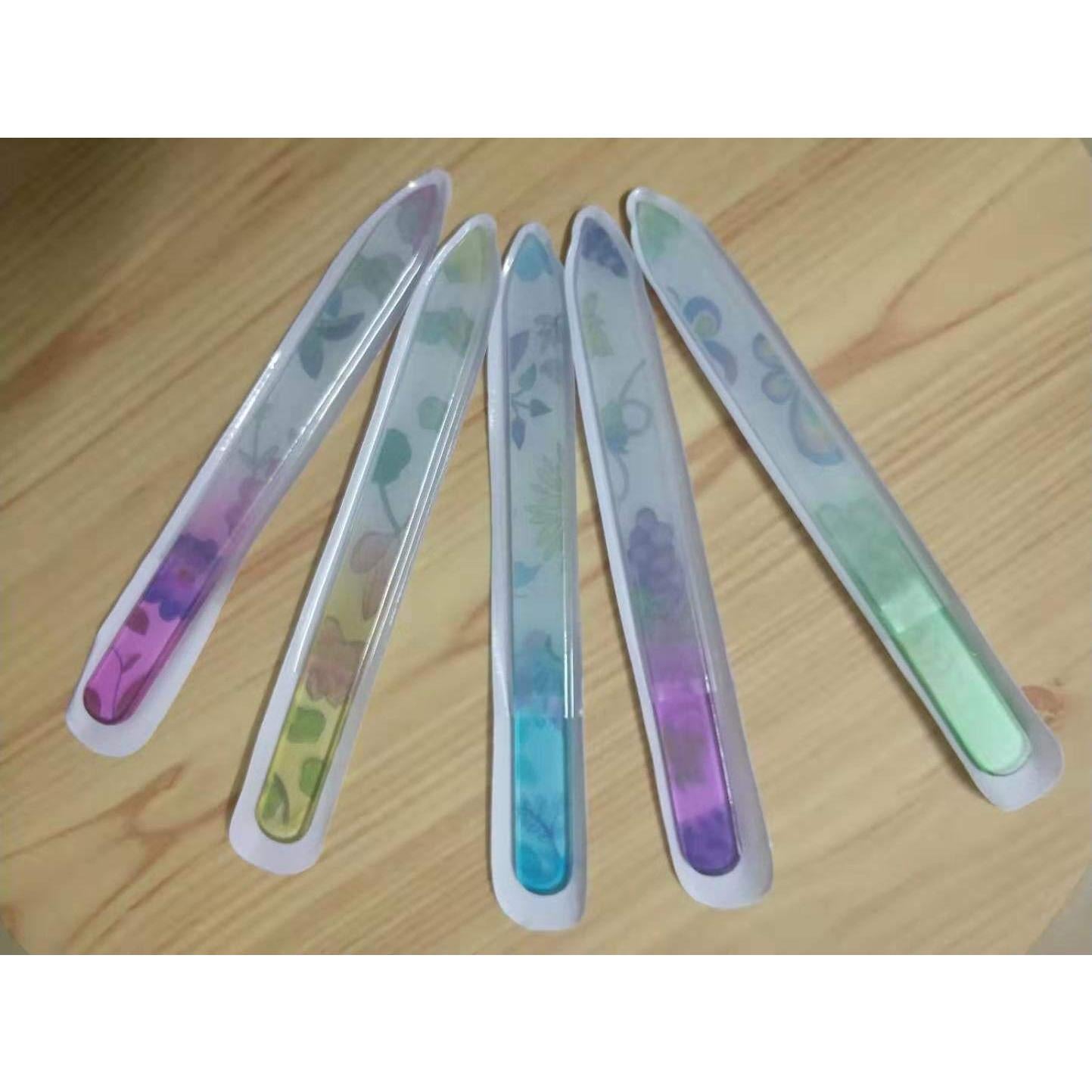 Juego de limas de uñas de cristal Shuiniba - 5 piezas con flores