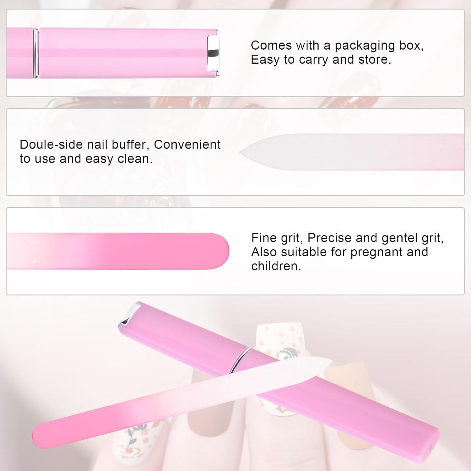 KADS Lima de Uñas de Cristal Profesional - 3 Piezas con Estuche