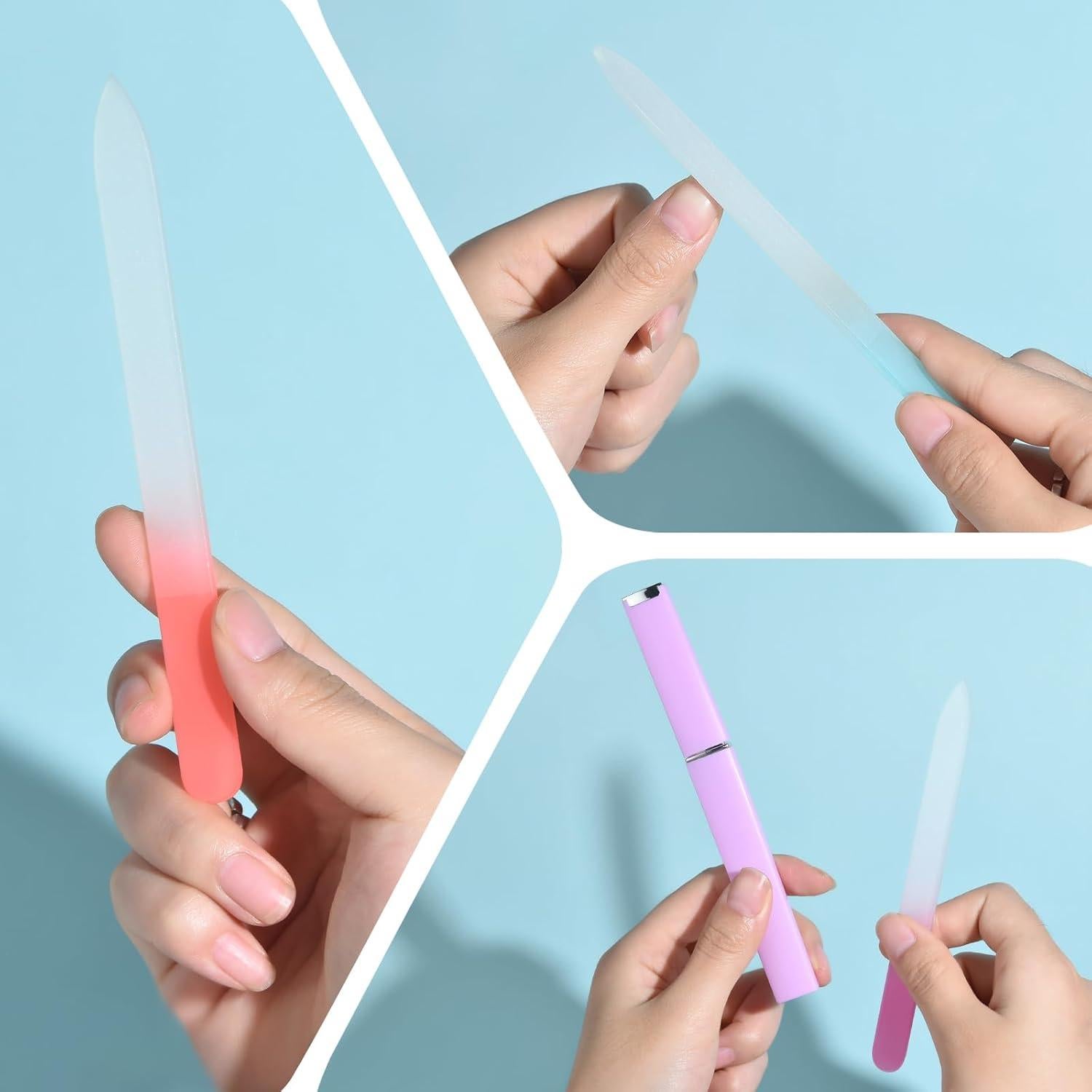 KADS Lima de Uñas de Cristal Profesional - 3 Piezas con Estuche