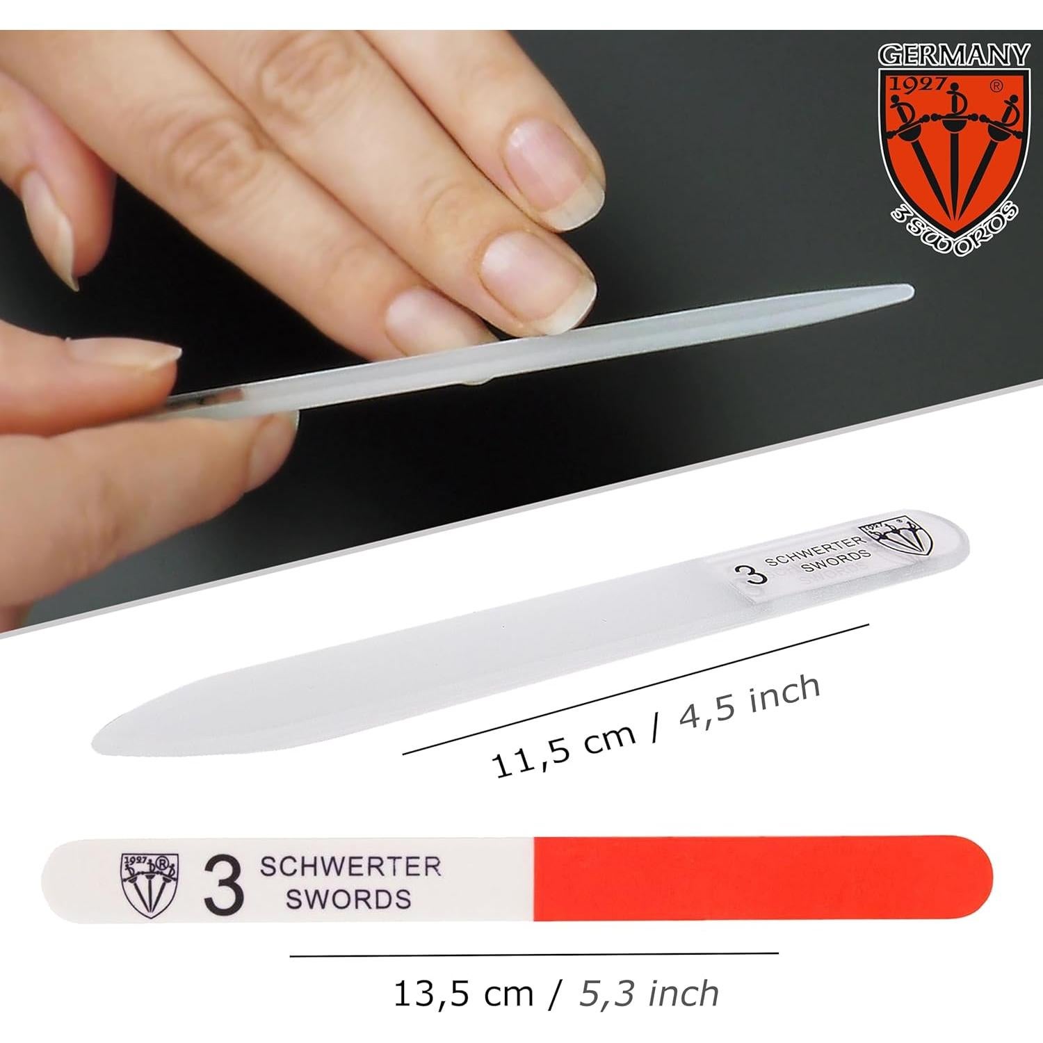 Lima de Uñas de Vidrio 3 Espadas Alemania Doble Cara 11.5 cm