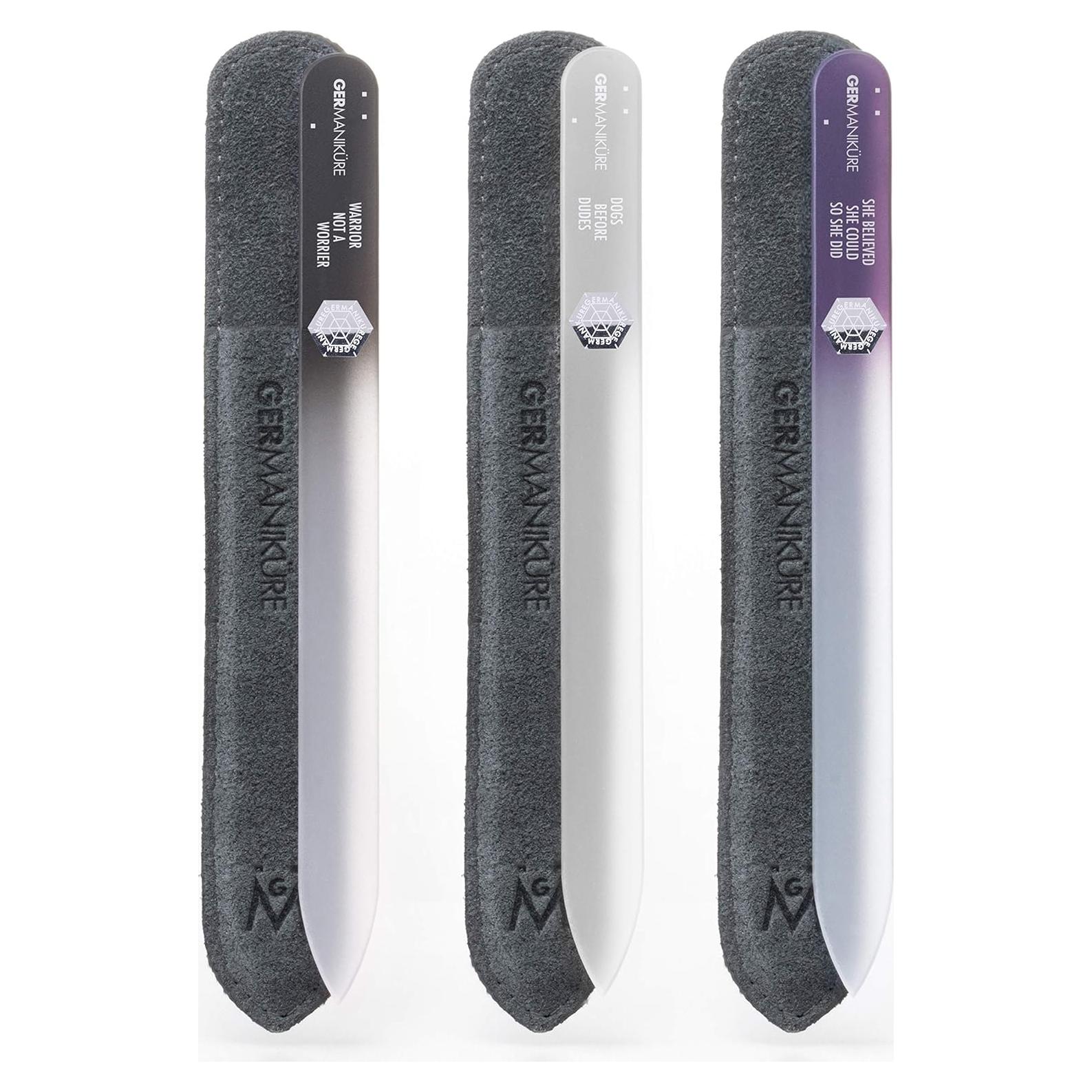 Lima de Uñas de Cristal GERMANIKURE 3 Pack Estuche Cuero