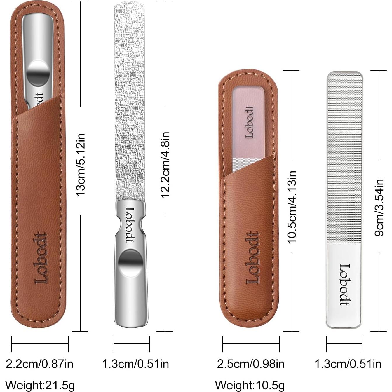 Lima de Uñas de Vidrio y Metal Lobodt - Portátil con Funda