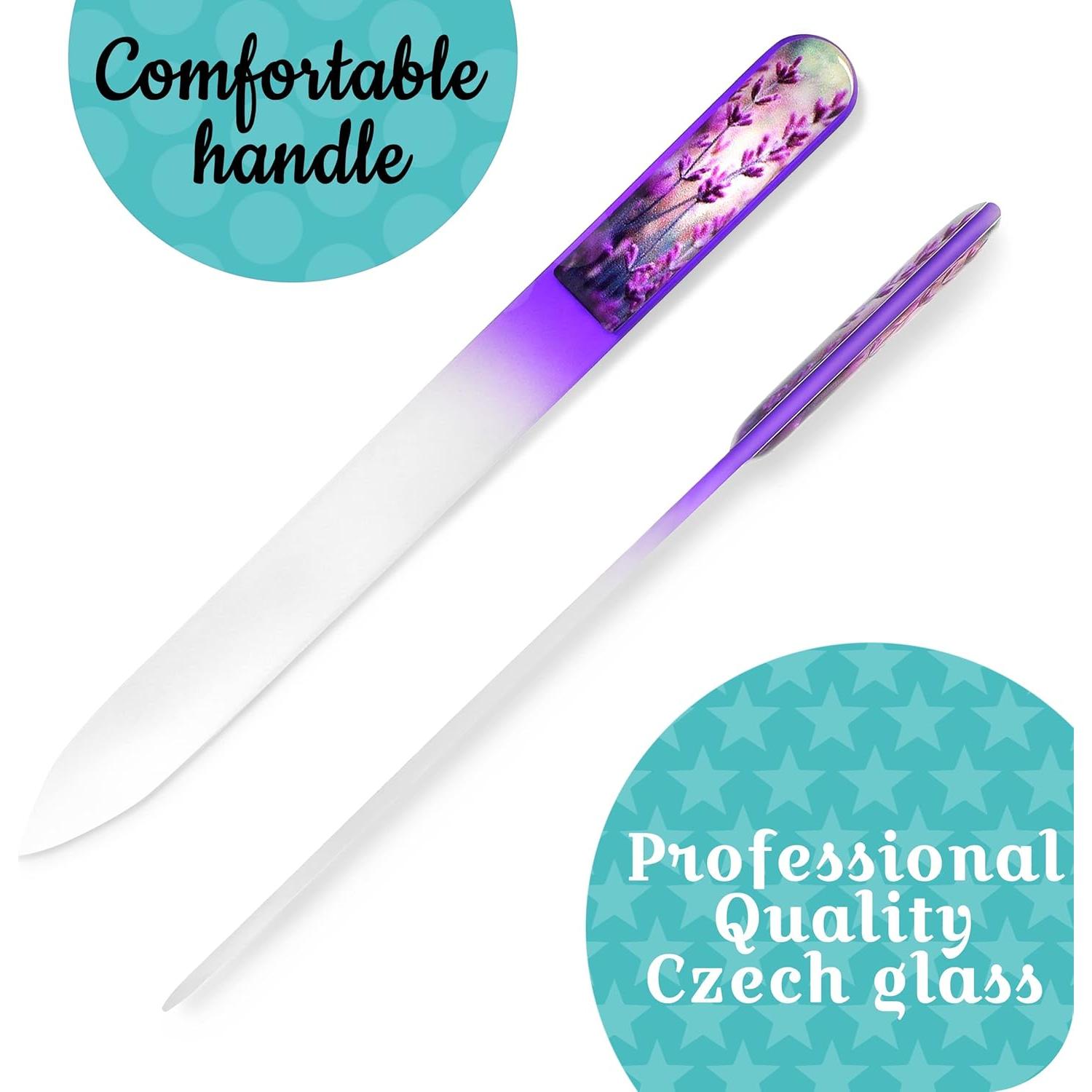 Lima de Uñas de Cristal Gladzy 16cm Doble Cara con Estuche