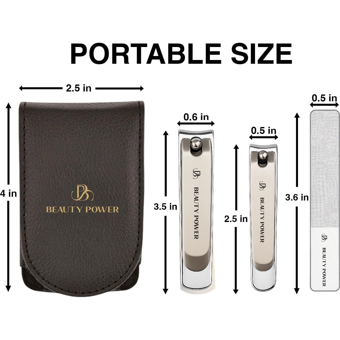 Juego de Cortauñas 3 en 1 Beauty Power - Acero Inoxidable, Estuche Negro