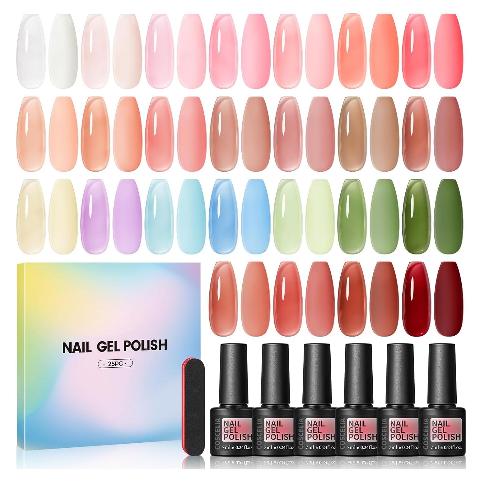 COSCELIA Kit de Esmalte de Gel Jelly 25 Colores para Manicura