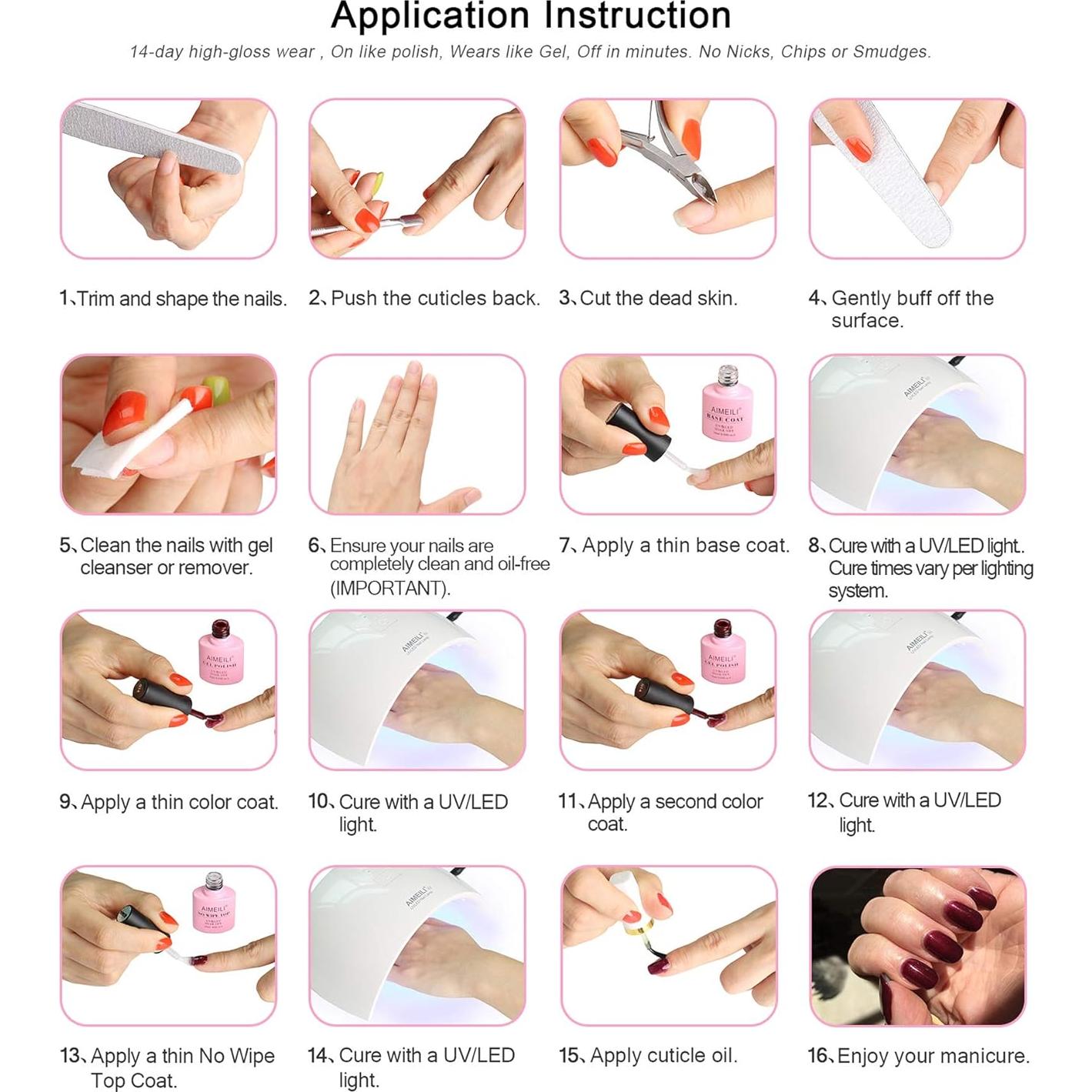 Esmalte de Uñas Gel AIMEILI Set 4pcs 10ml Sin HEMA Rosa Claro