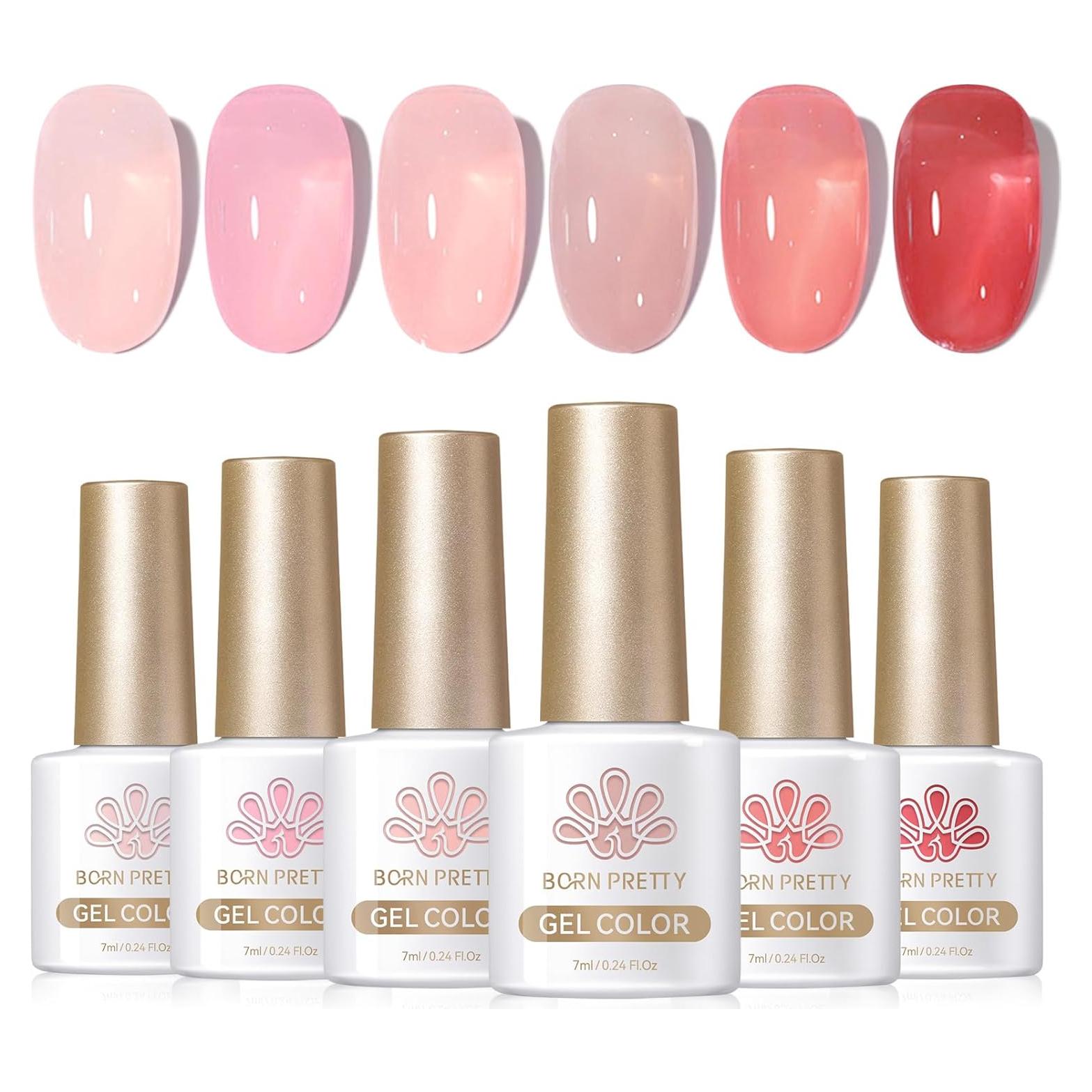 Kit de Gel de Uñas Rosa Nude Jelly BORN PRETTY 6 Colores 7ml