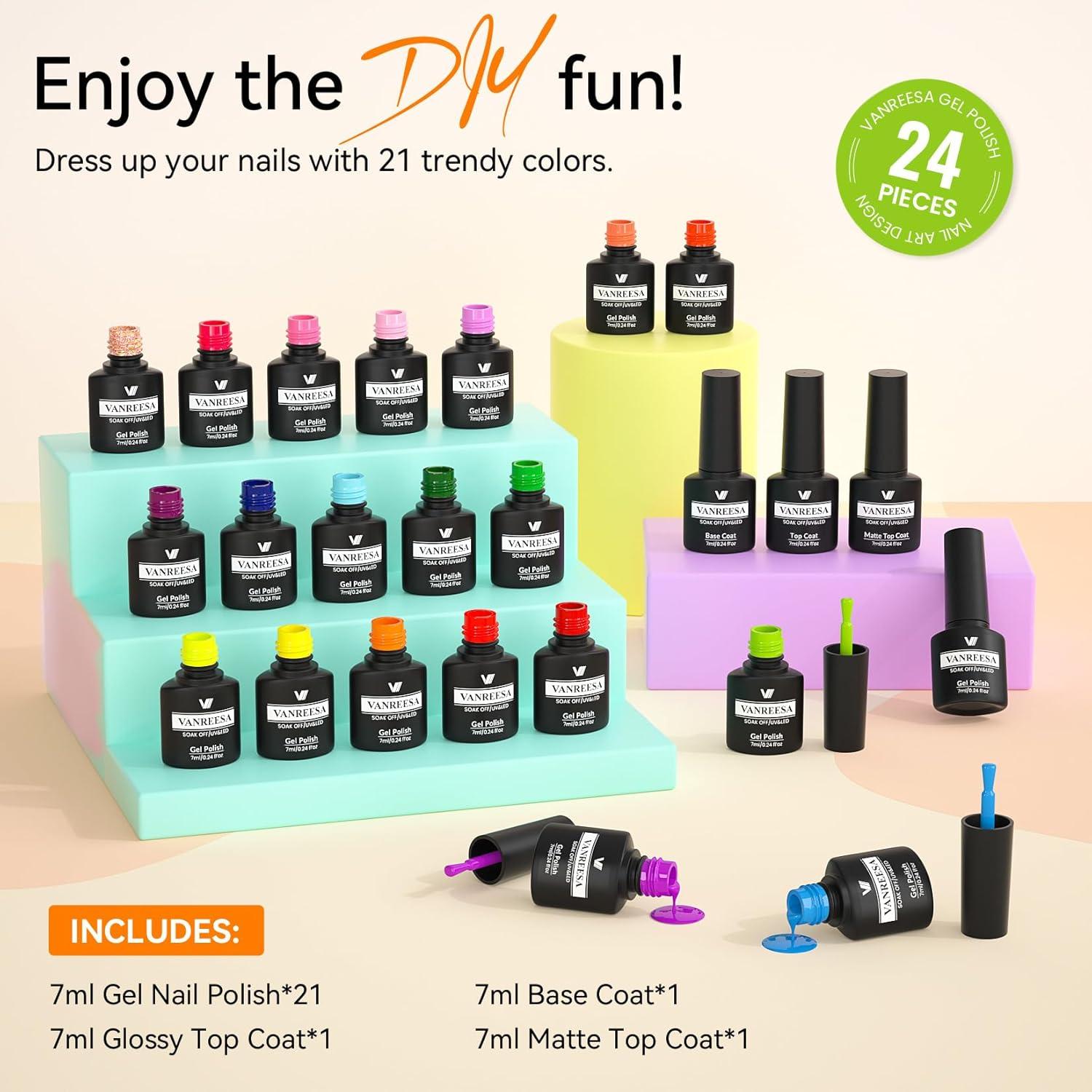 Set de Esmalte de Uñas en Gel VANREESA 24 Piezas 21 Colores