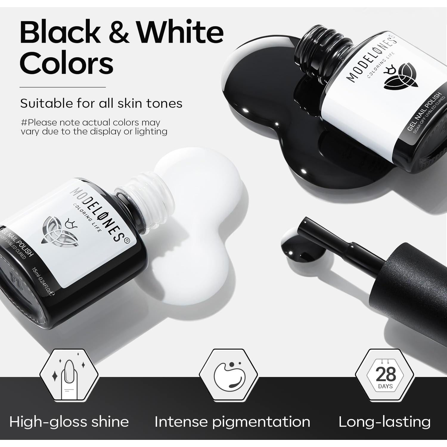 Kit de Esmalte de Uñas en Gel Modelones 15ml Negro y Blanco