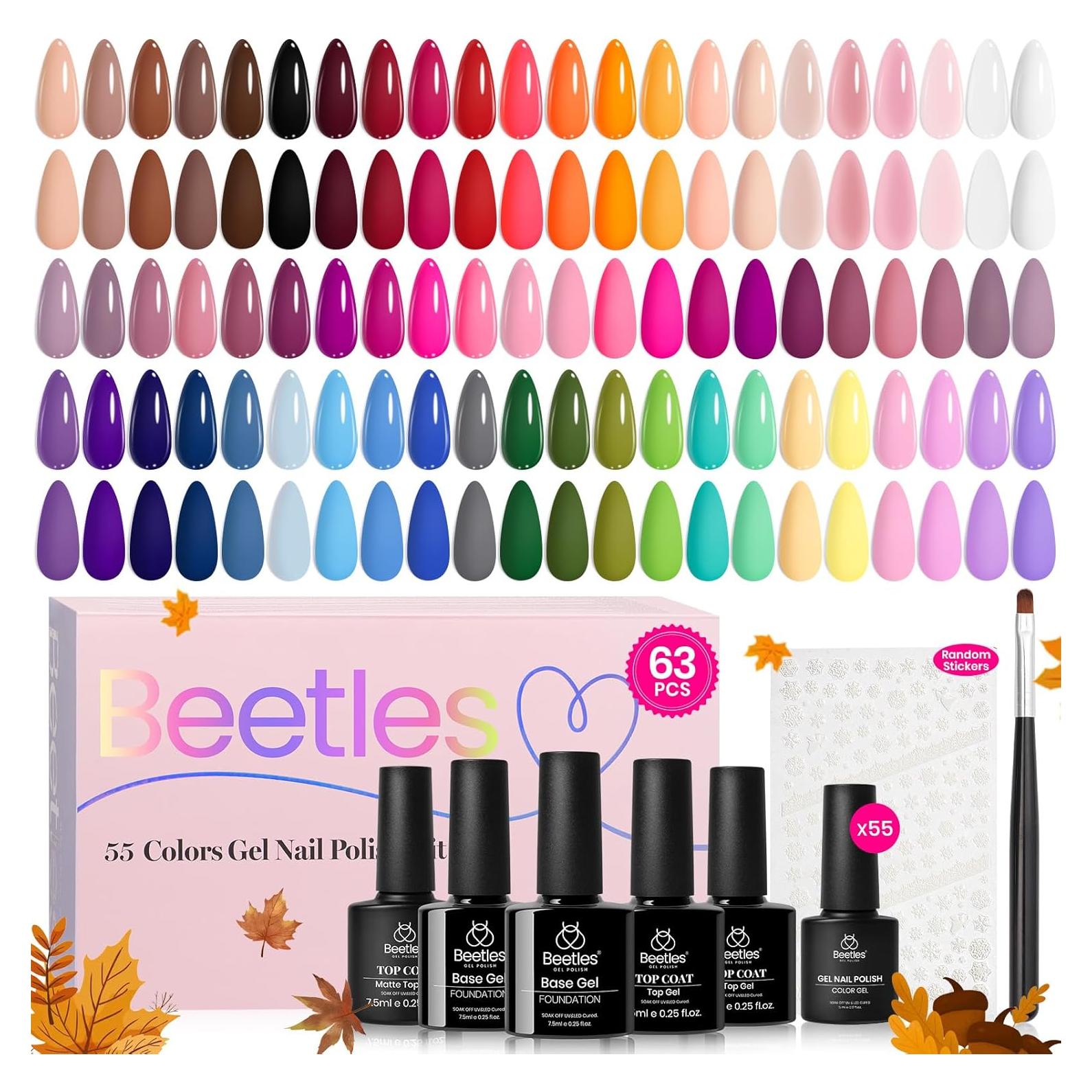 Kit de Esmalte de Uñas en Gel Beetles 63 Piezas 55 Colores