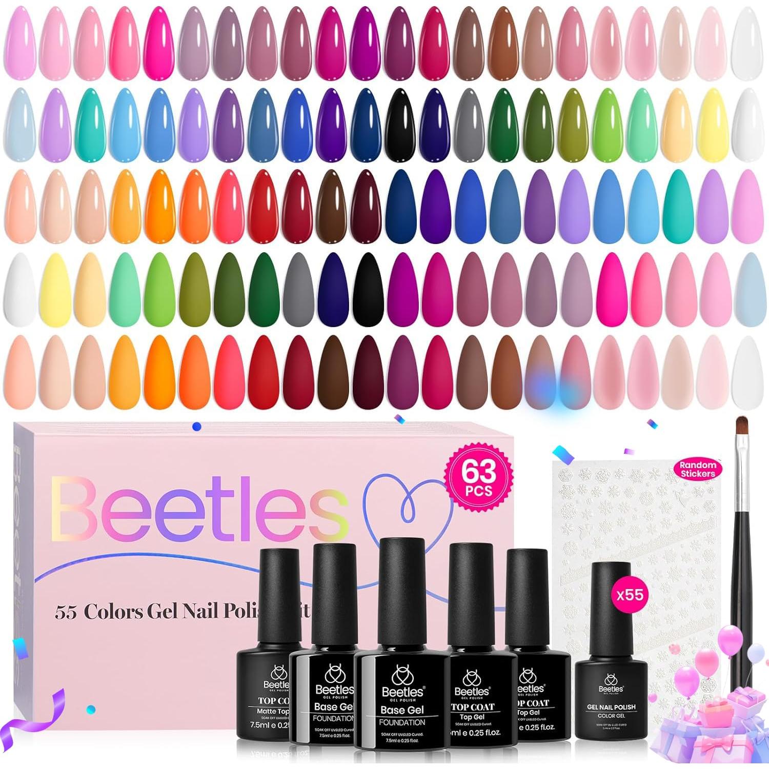 Kit de Esmalte de Uñas en Gel Beetles 63 Piezas 55 Colores