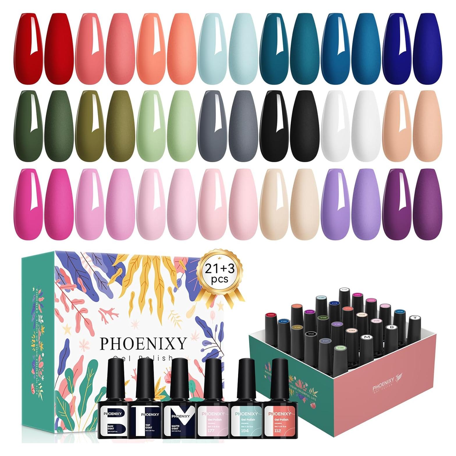 Set de Esmalte de Uñas en Gel Phoenixy 24 Pcs 21 Colores