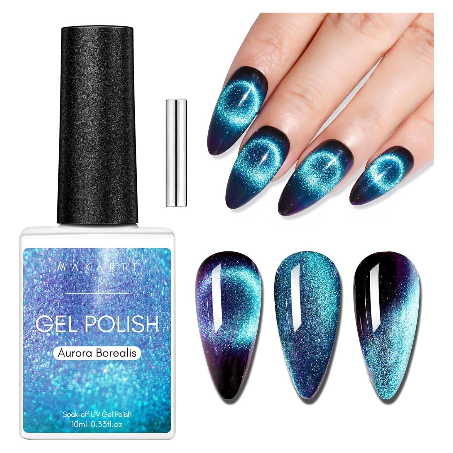 Esmalte de Uñas Gel Cat Eye Azul Makartt 10ml Efecto Aurora