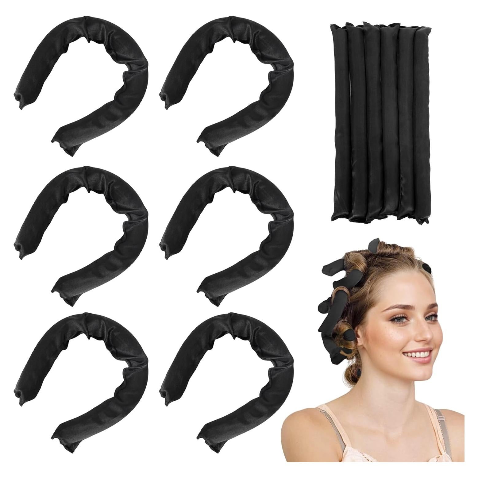 Varillas de Rizado Sin Calor FAELBATY - 6 Piezas Satén Negro