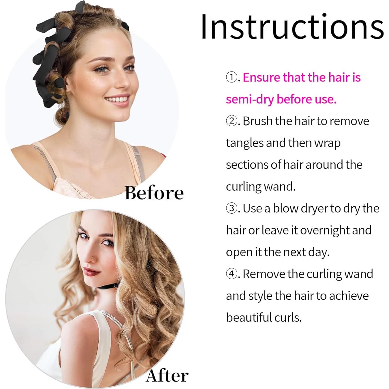 Varillas de Rizado Sin Calor FAELBATY - 6 Piezas Satén Negro