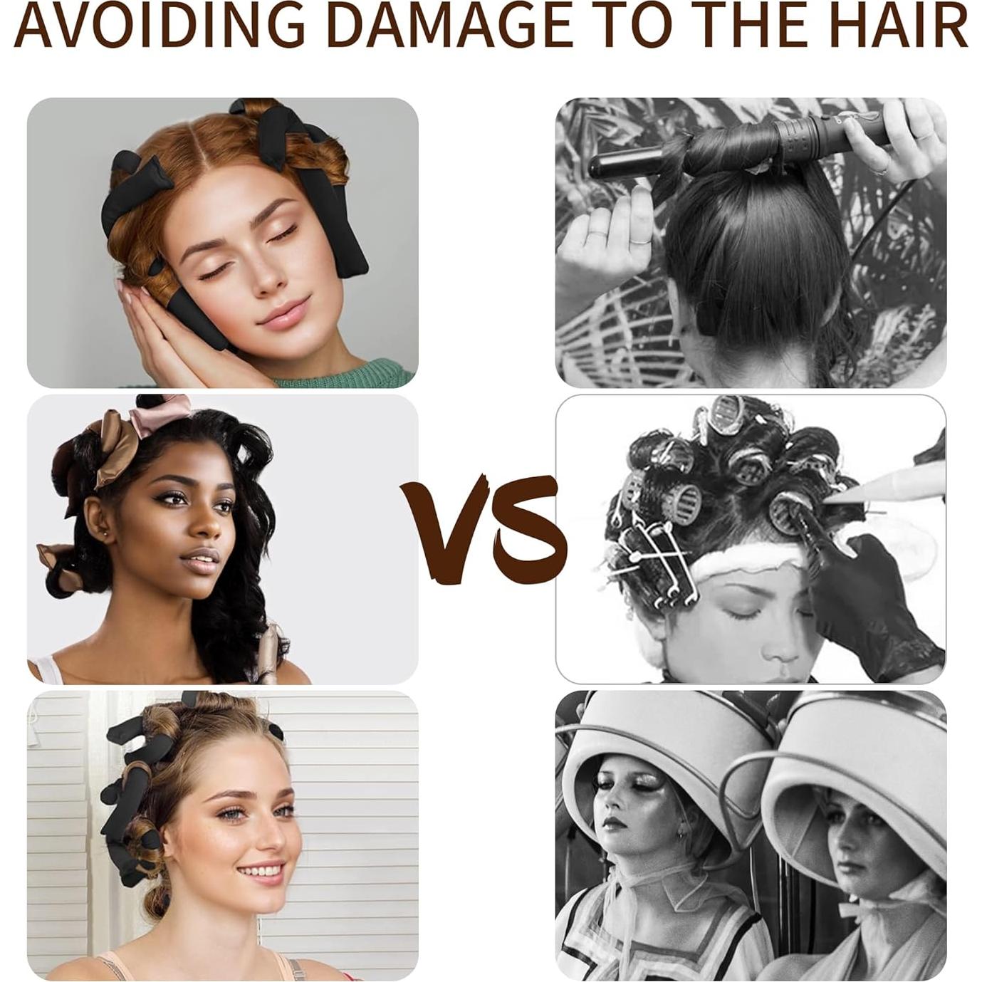 Varillas de Rizado Sin Calor FAELBATY - 6 Piezas Satén Negro