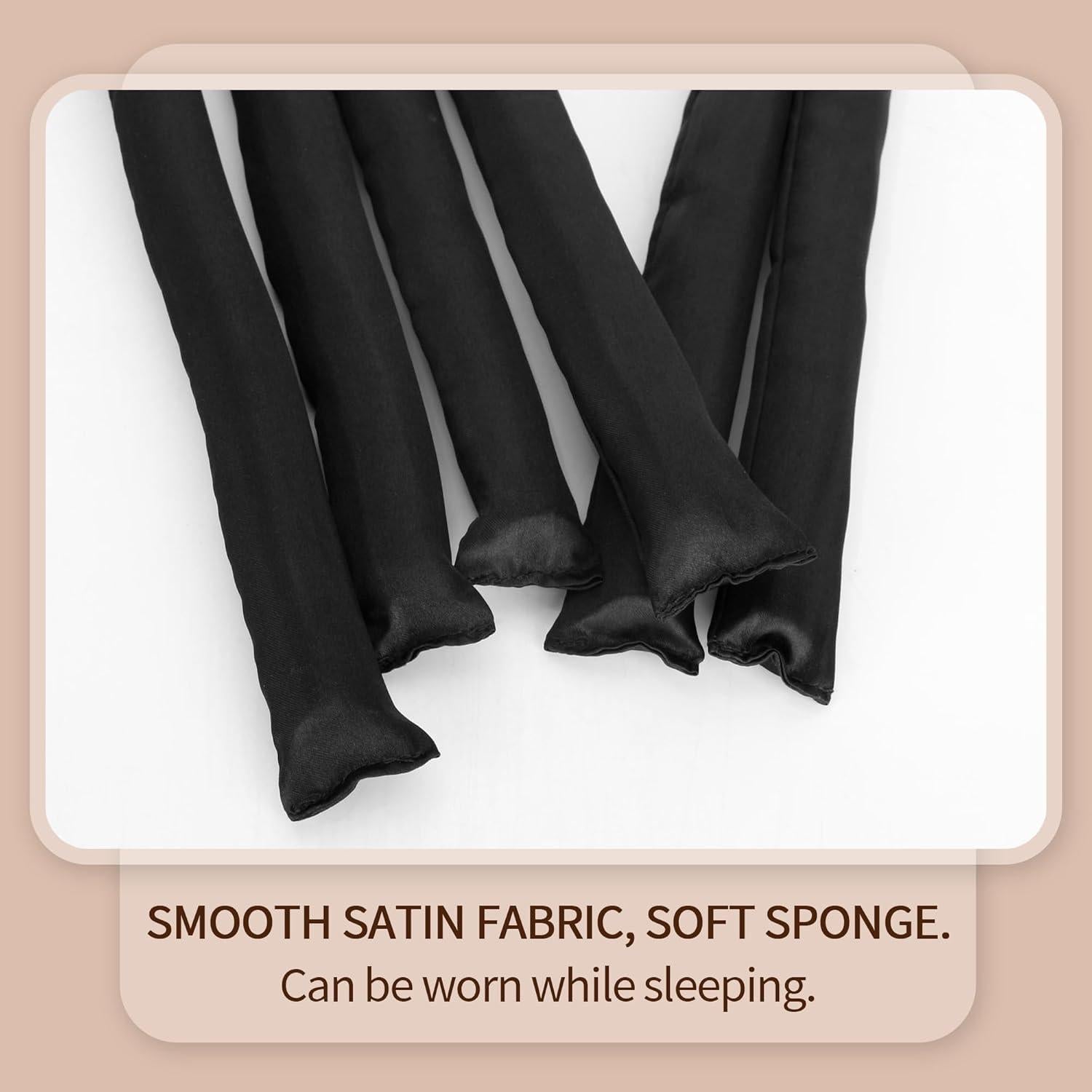 Varillas de Rizado Sin Calor FAELBATY - 6 Piezas Satén Negro