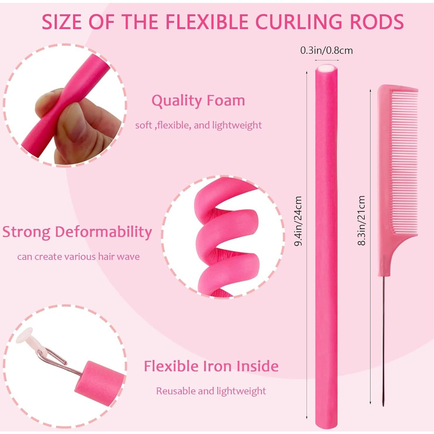 60 Varillas Flexibles para Rizar BIEAEIA Sin Calor Rosa