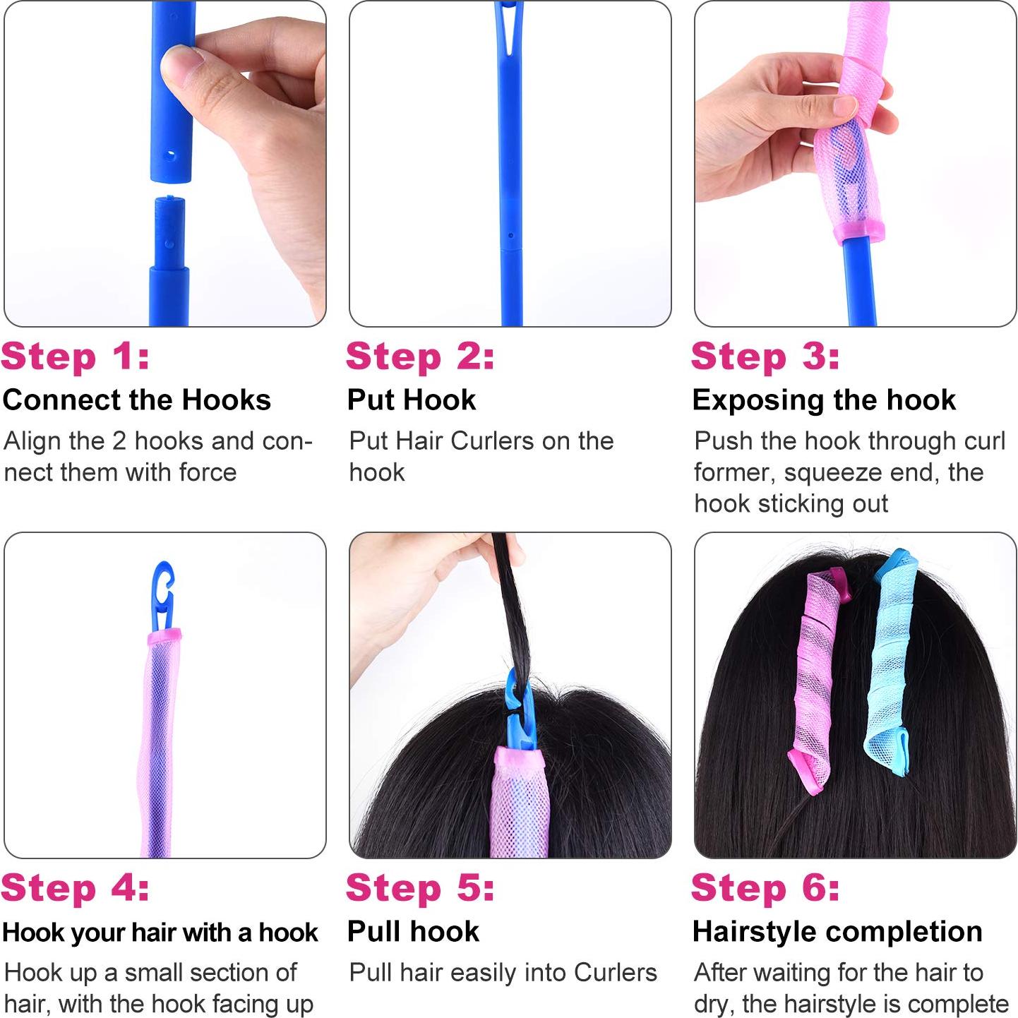 Rulos Espirales FEPITO 40 Pcs 30cm Sin Calor para Cabello