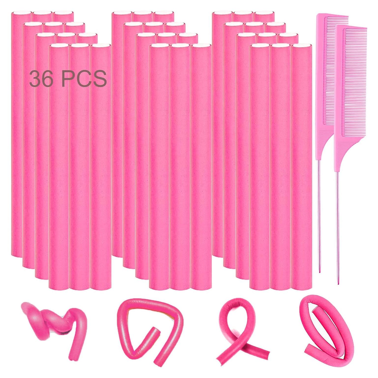 Juego de 38 Varillas Flexibles para Rizar Cabello Rosa 24cm