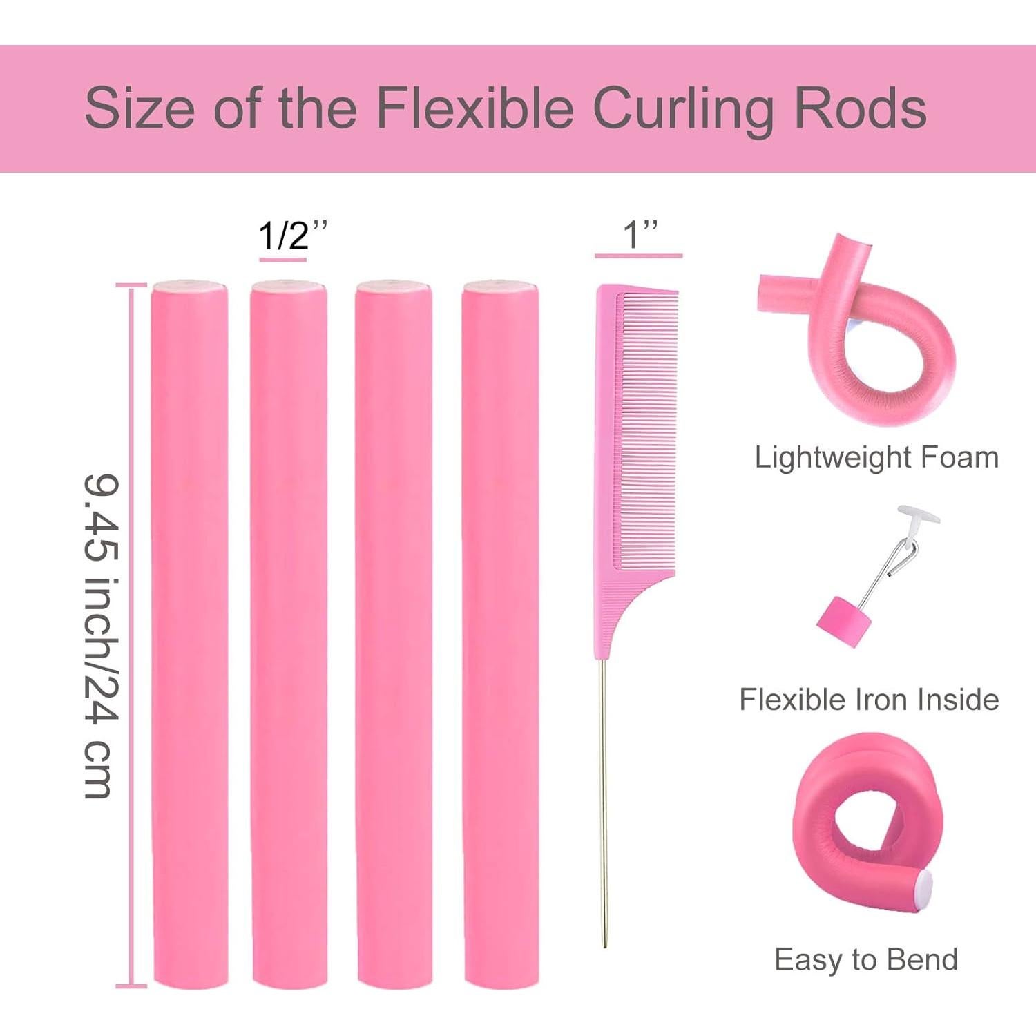 Juego de 38 Varillas Flexibles para Rizar Cabello Rosa 24cm