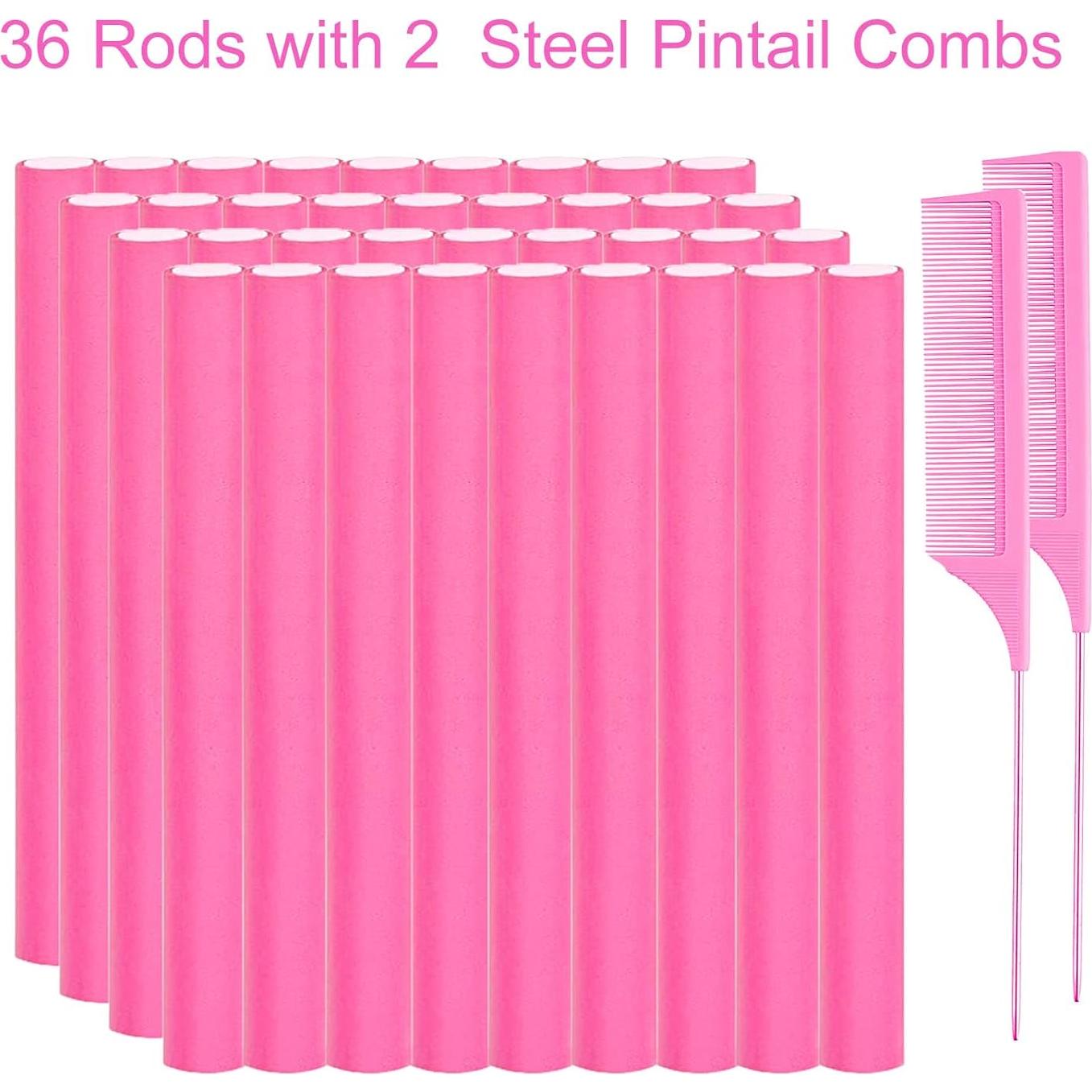 Juego de 38 Varillas Flexibles para Rizar Cabello Rosa 24cm