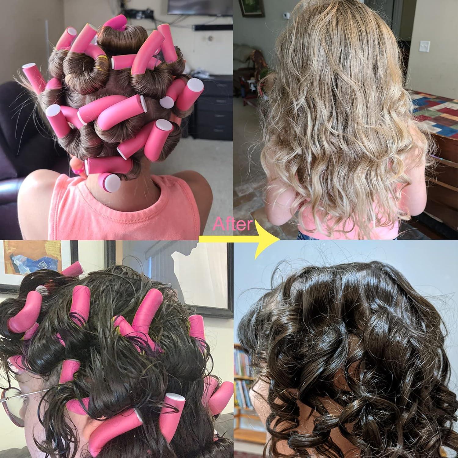 Juego de 38 Varillas Flexibles para Rizar Cabello Rosa 24cm