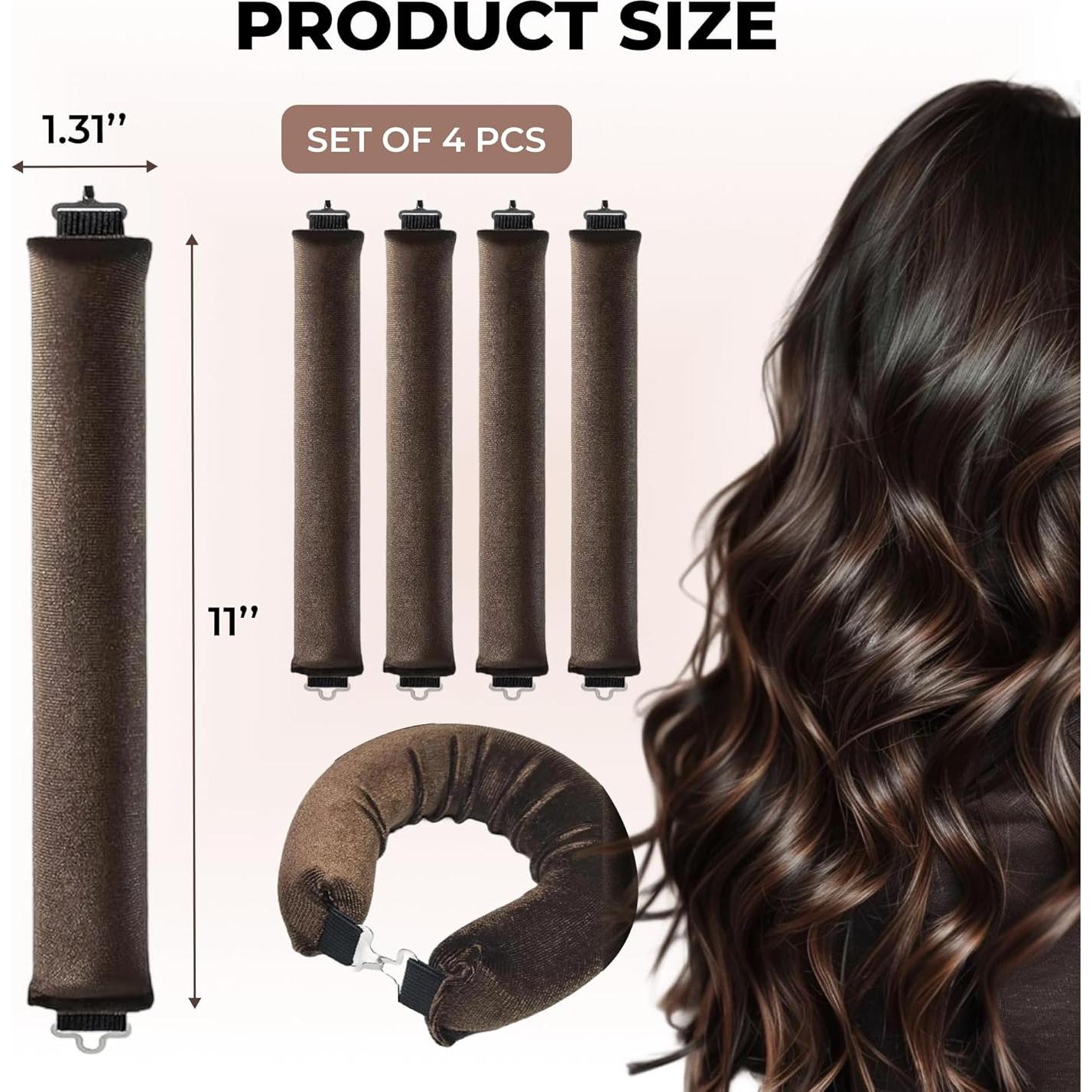 Juego de Rulos de Terciopelo Lila - 4 Rulos Sin Calor para Cabello