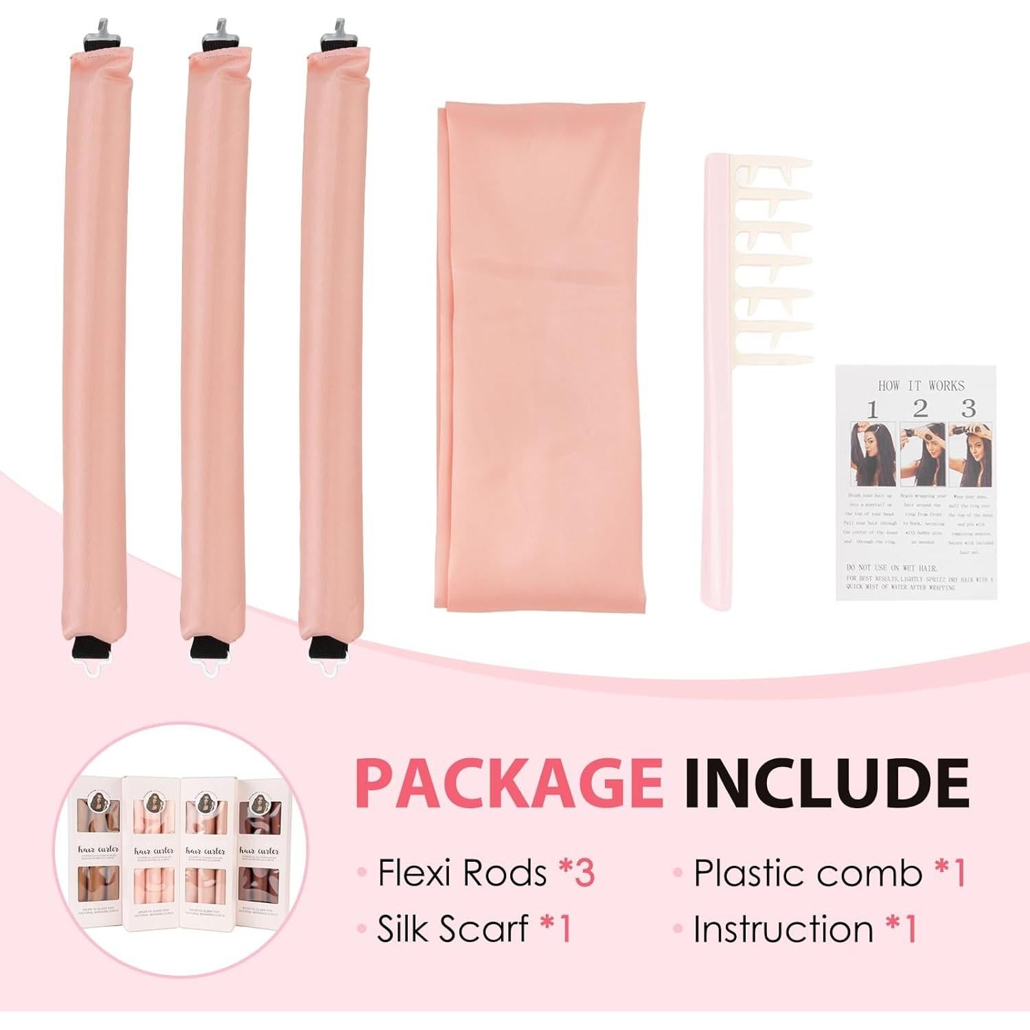 Rizador de Cabello Sin Calor US Fashion Outlet - Rosa Claro, Juego de 3